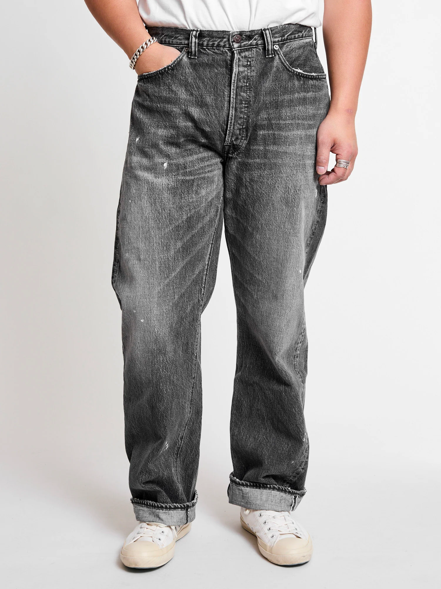 0105BKHW "Dartford" 13.75oz Washed Black Selvedge Denim - Wide Fit - Image 2
