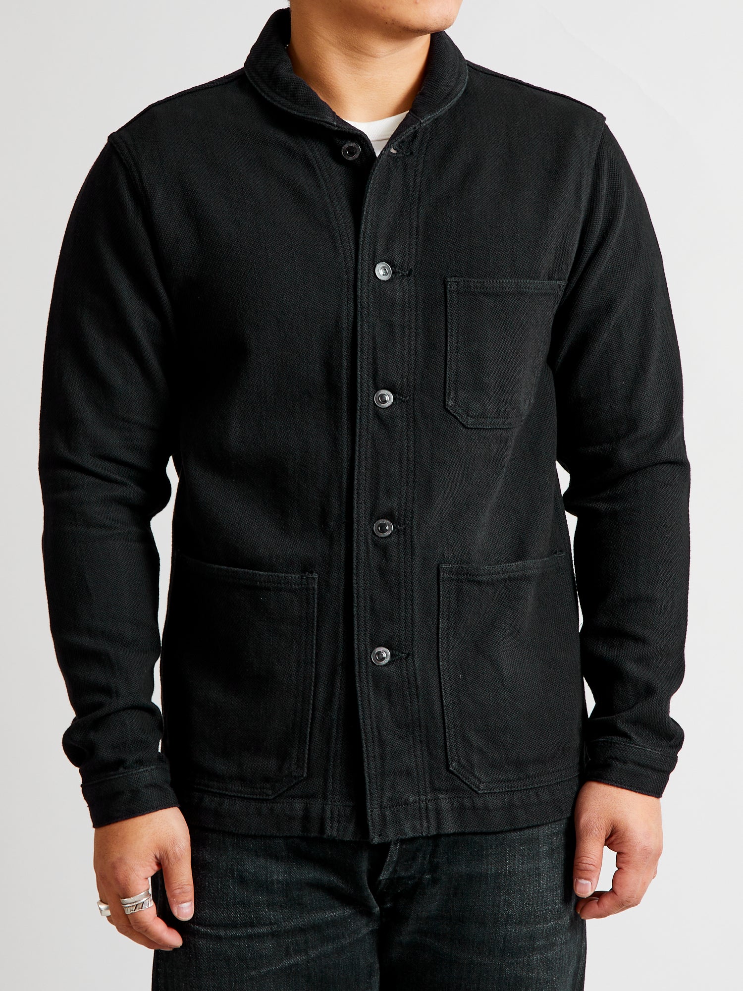Dobby Sashiko Coverall Coat in Black - Image 2