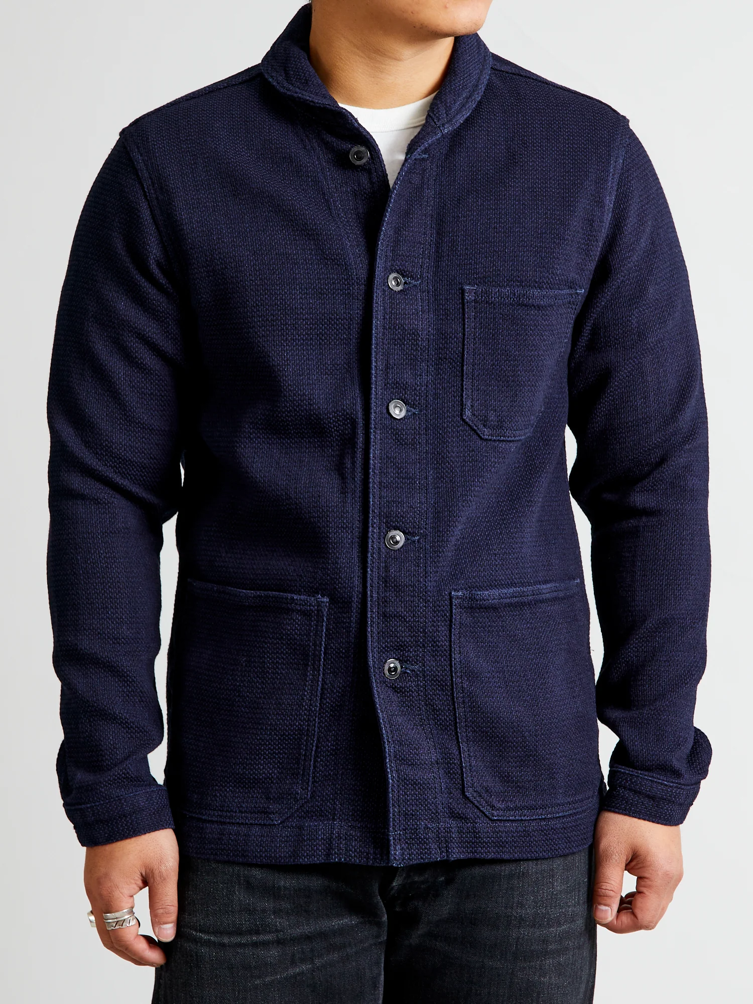 Dobby Sashiko Coverall Coat in Indigo - Image 2