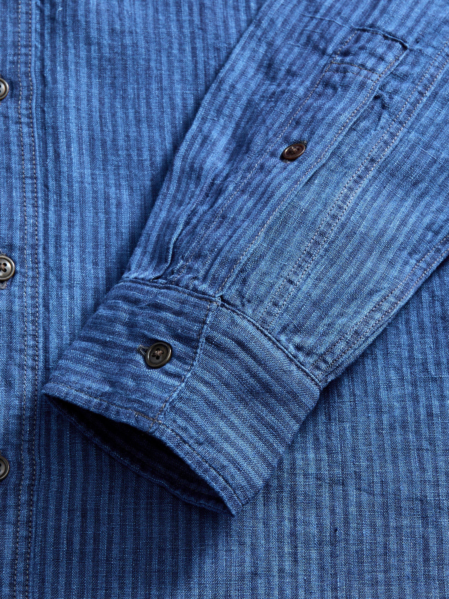 100WS Linen Workshirt in Indigo Stripe - Image 8