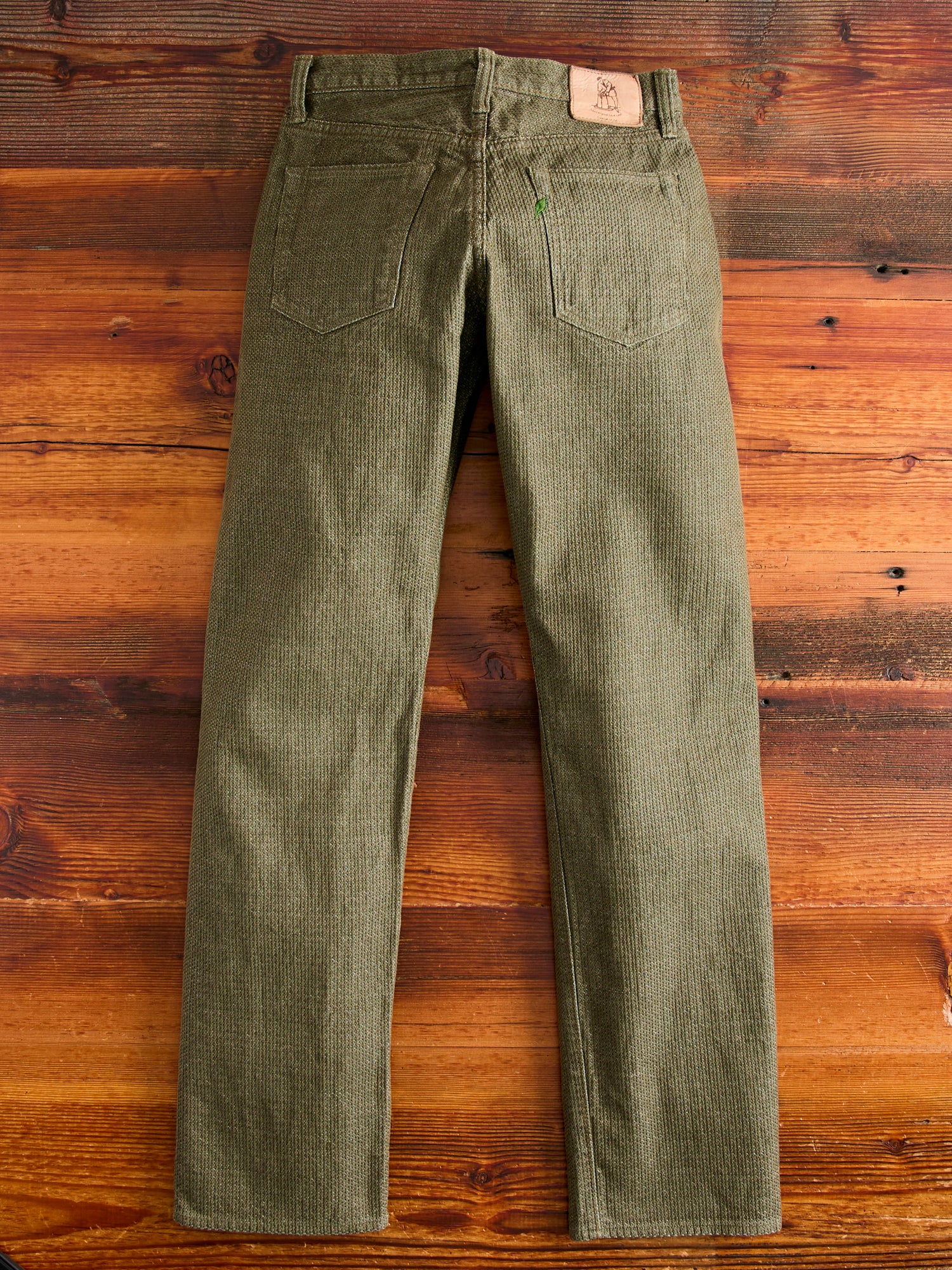 1170-1-OLV Olive Sashiko Denim - Regular Straight Fit - Image 3