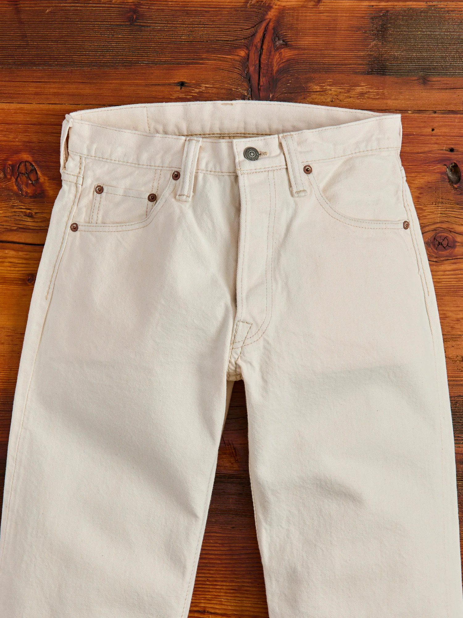 1172-1 "Ecru Beige" 14oz Rinsed Selvedge Denim - Regular Straight Fit - Image 3