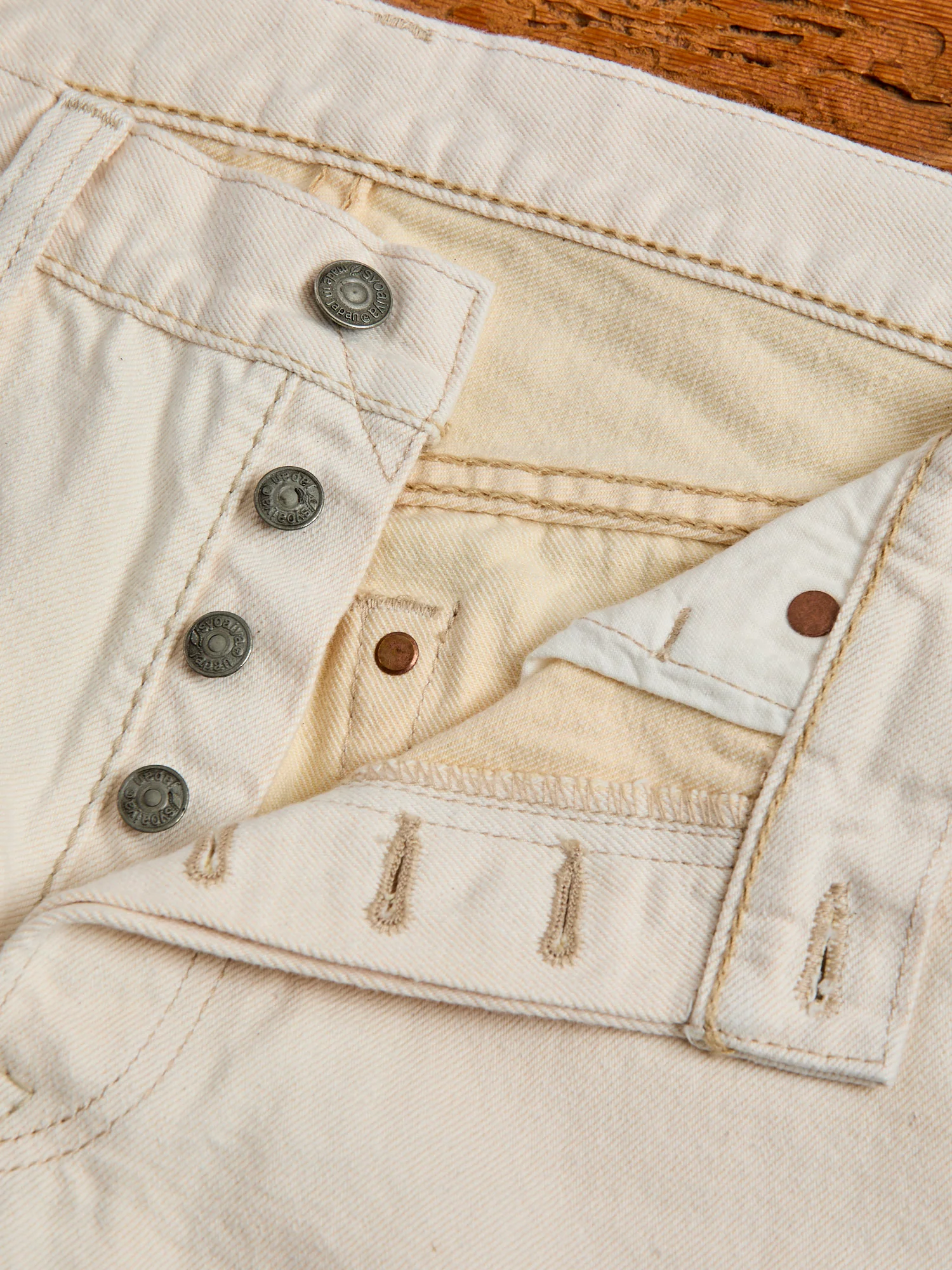 1172-2 "Ecru Beige" 14oz Rinsed Selvedge Denim - Relaxed Tapered Fit - Image 9