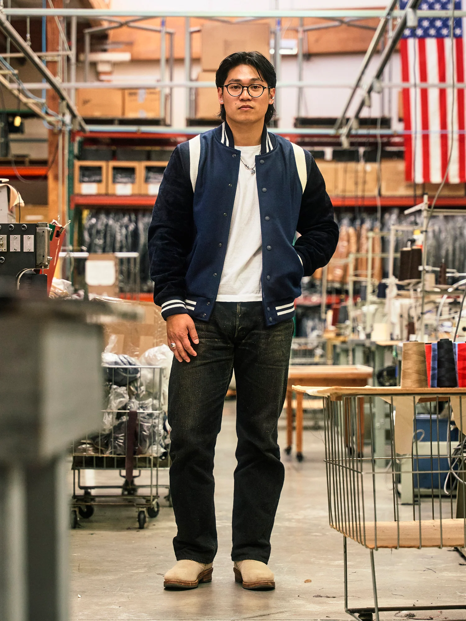 "15th Anniversary" Varsity Jacket in Indigo Roughout - Image 2