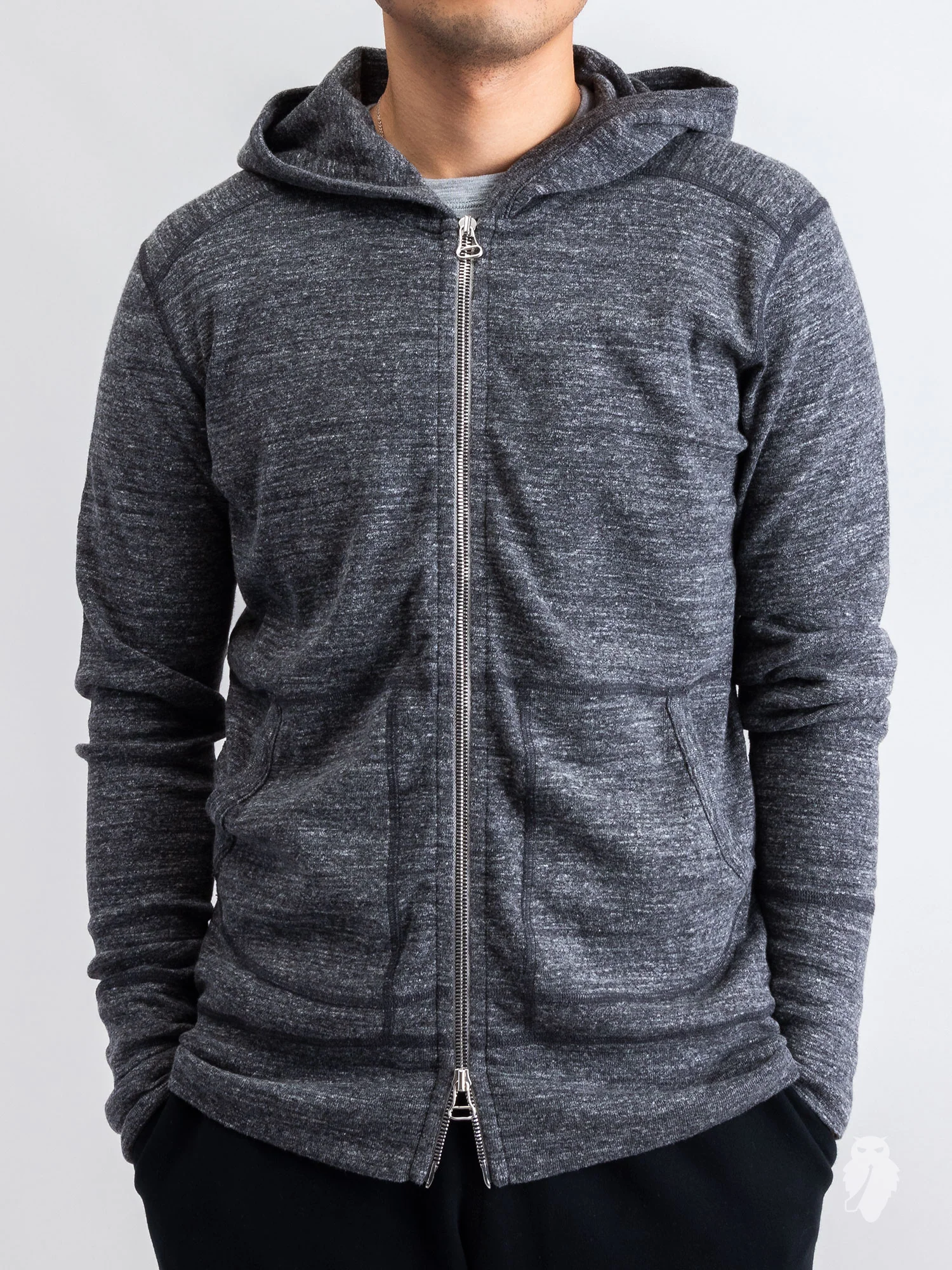1x1 Slub Zip Hoodie in Marled Black - Image 2