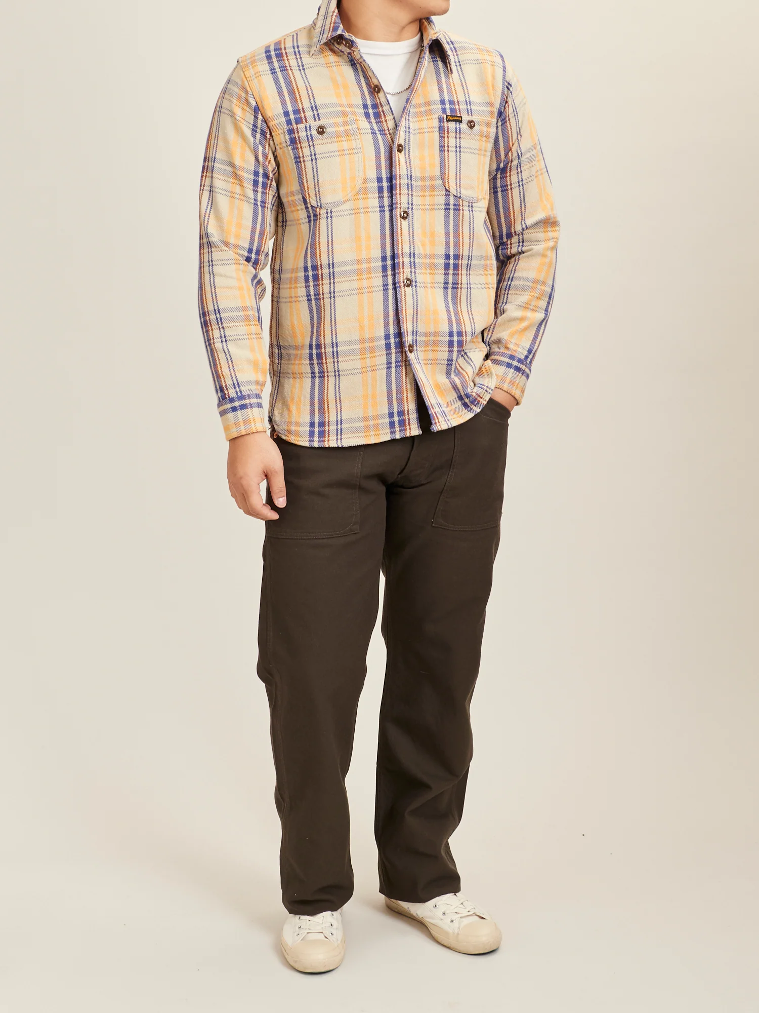 720WS Heavy Flannel Shirt in Beige - Image 11