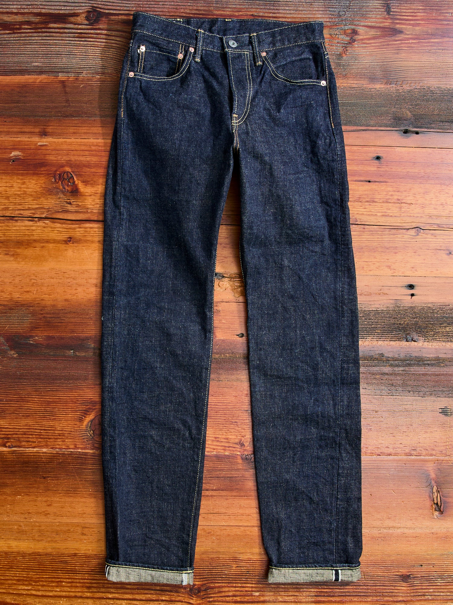 246-14KBE "Blue Oni" Indigo Beige 14oz Selvedge Denim - Clean Straight Fit - Image 4