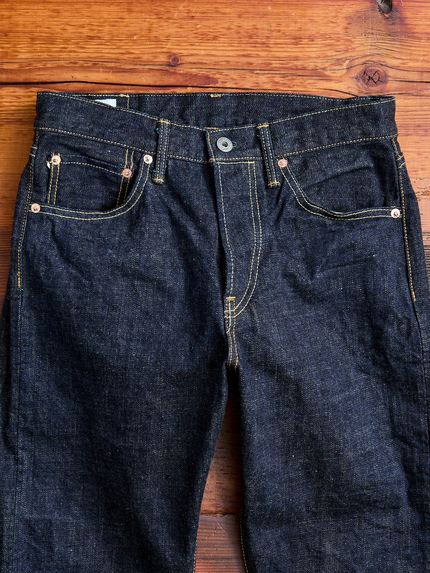 246-14KBE "Blue Oni" Indigo Beige 14oz Selvedge Denim - Clean Straight Fit - Image 5