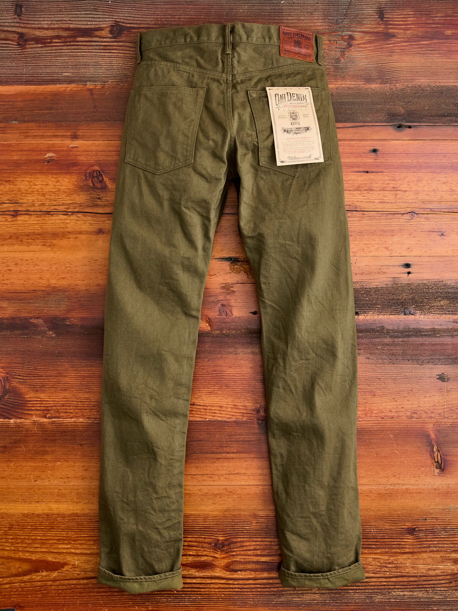 246-OLOL "Low Tension Olive" 12oz Selvedge Denim - Clean Straight Fit - Image 2