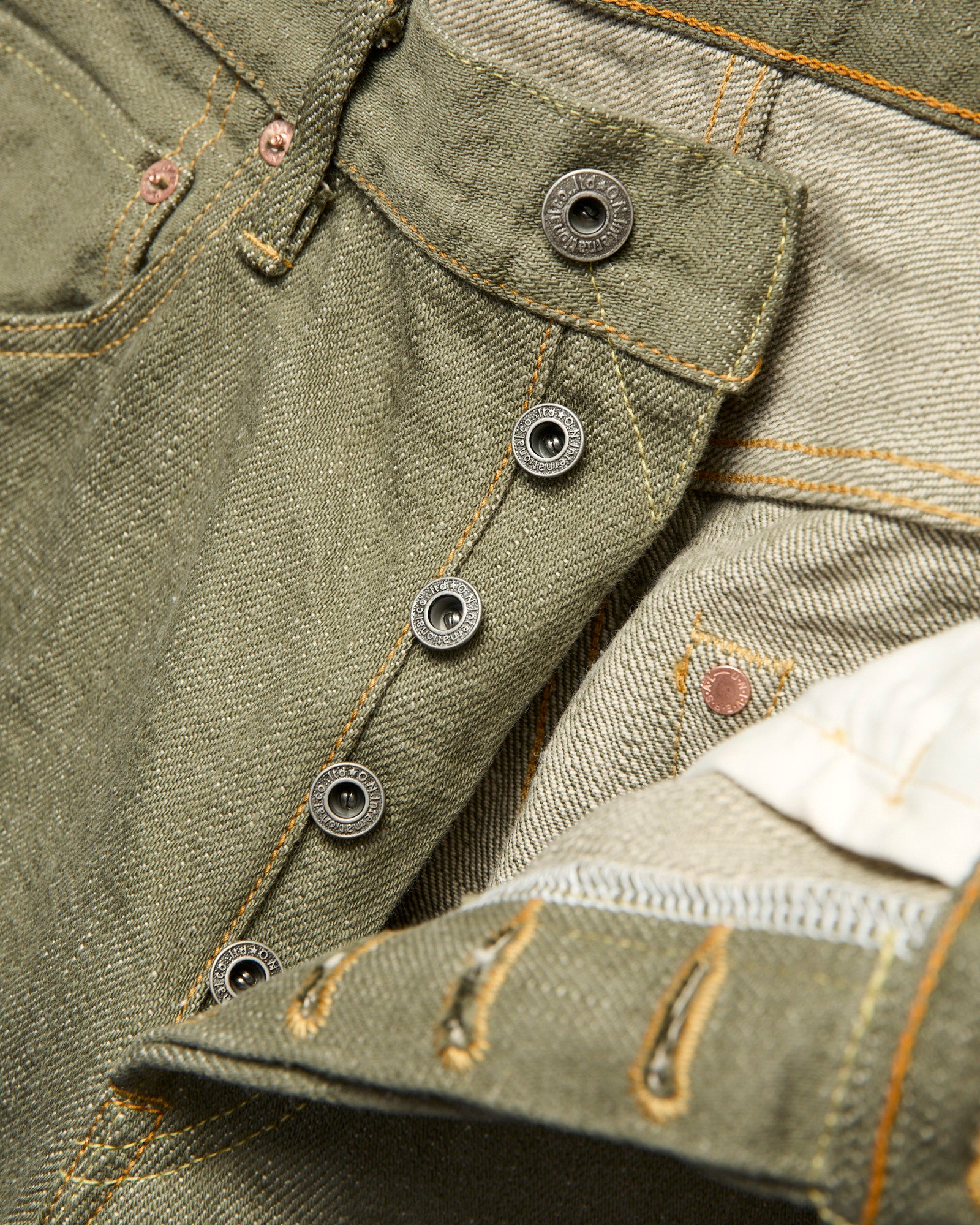 266-OLD18 "Olive" 18oz Low Tension Olive Selvedge Denim - Relaxed Straight Fit - Image 7