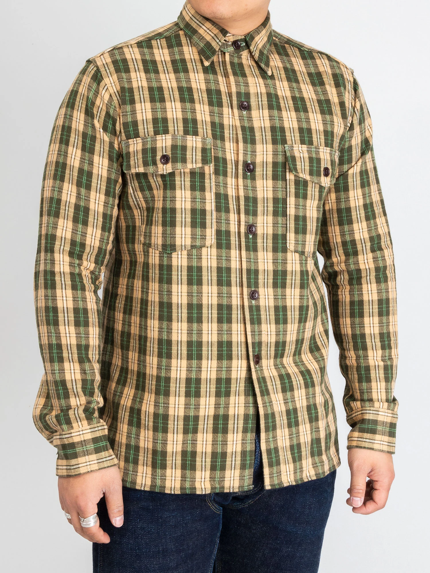 3022 Brushed Flannel Shirt in Beige - Image 2