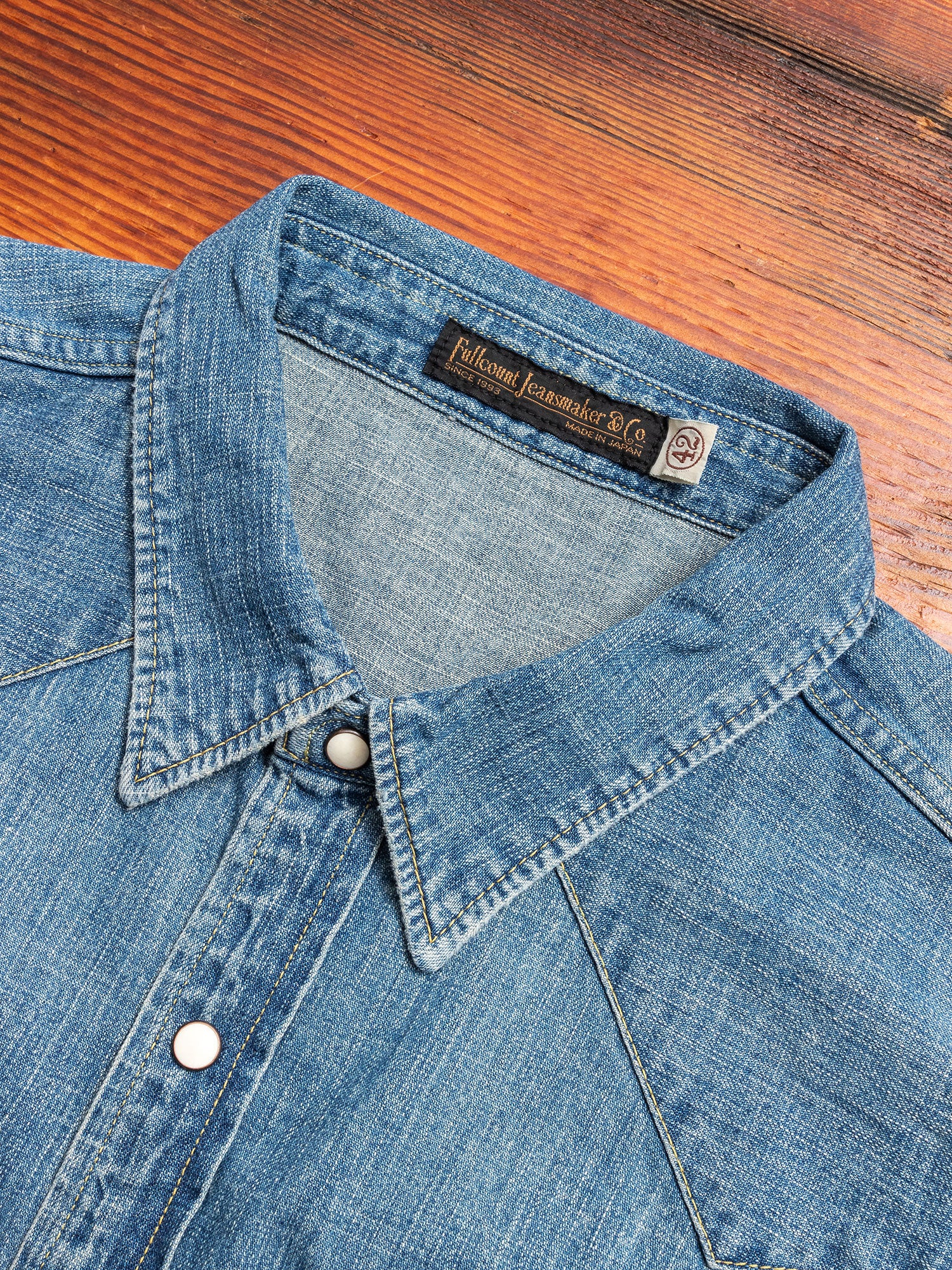 8oz Denim Western Shirt in Washed Indigo - Image 2