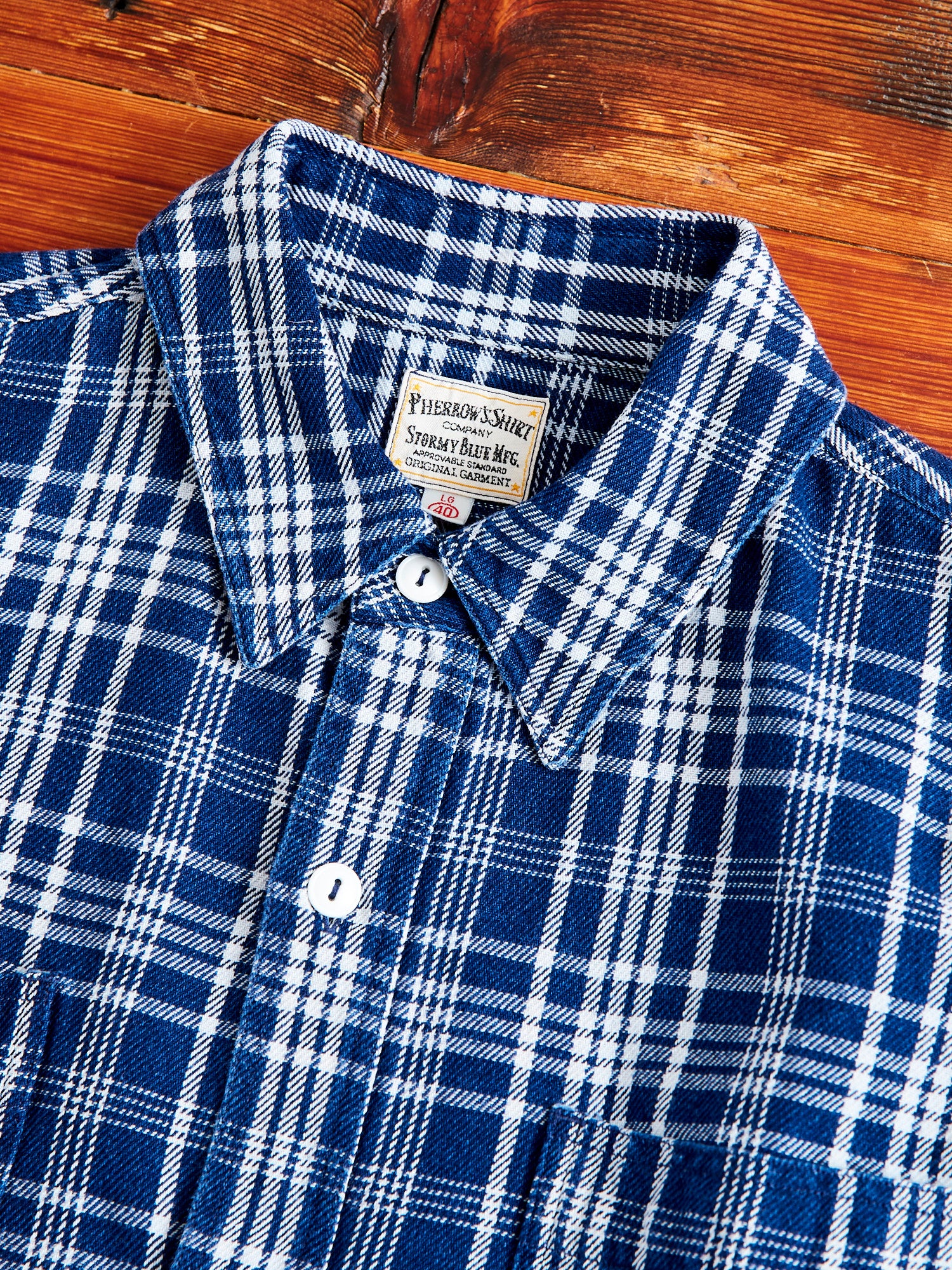 730WS Heavy Washed Flannel Shirt in Indigo Check - Image 3