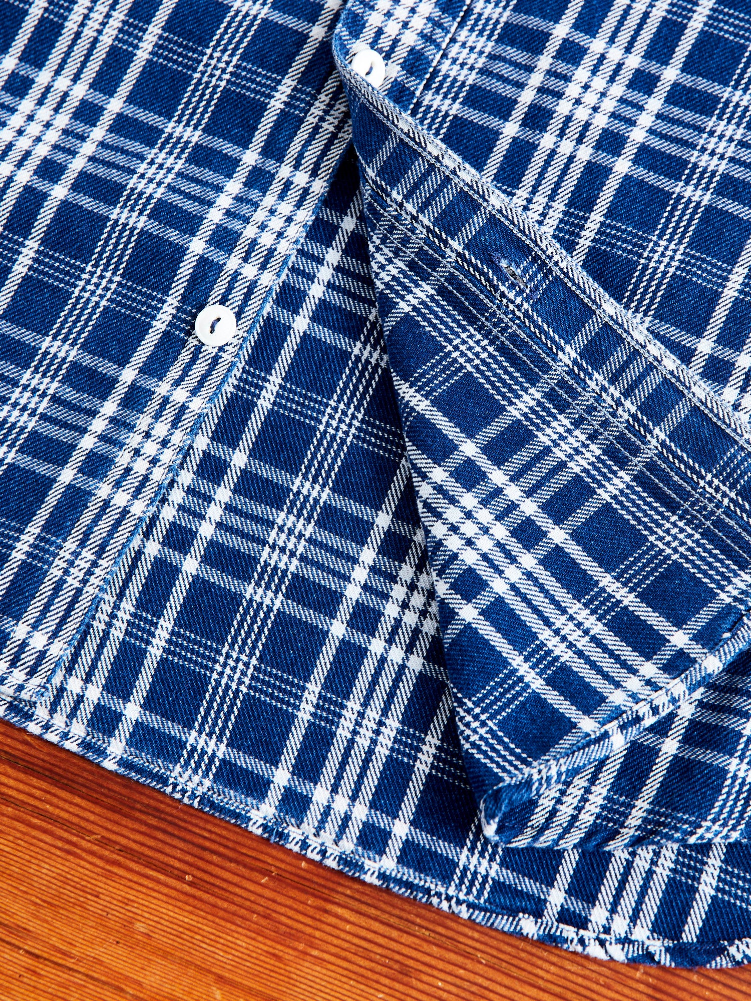 730WS Heavy Washed Flannel Shirt in Indigo Check - Image 6