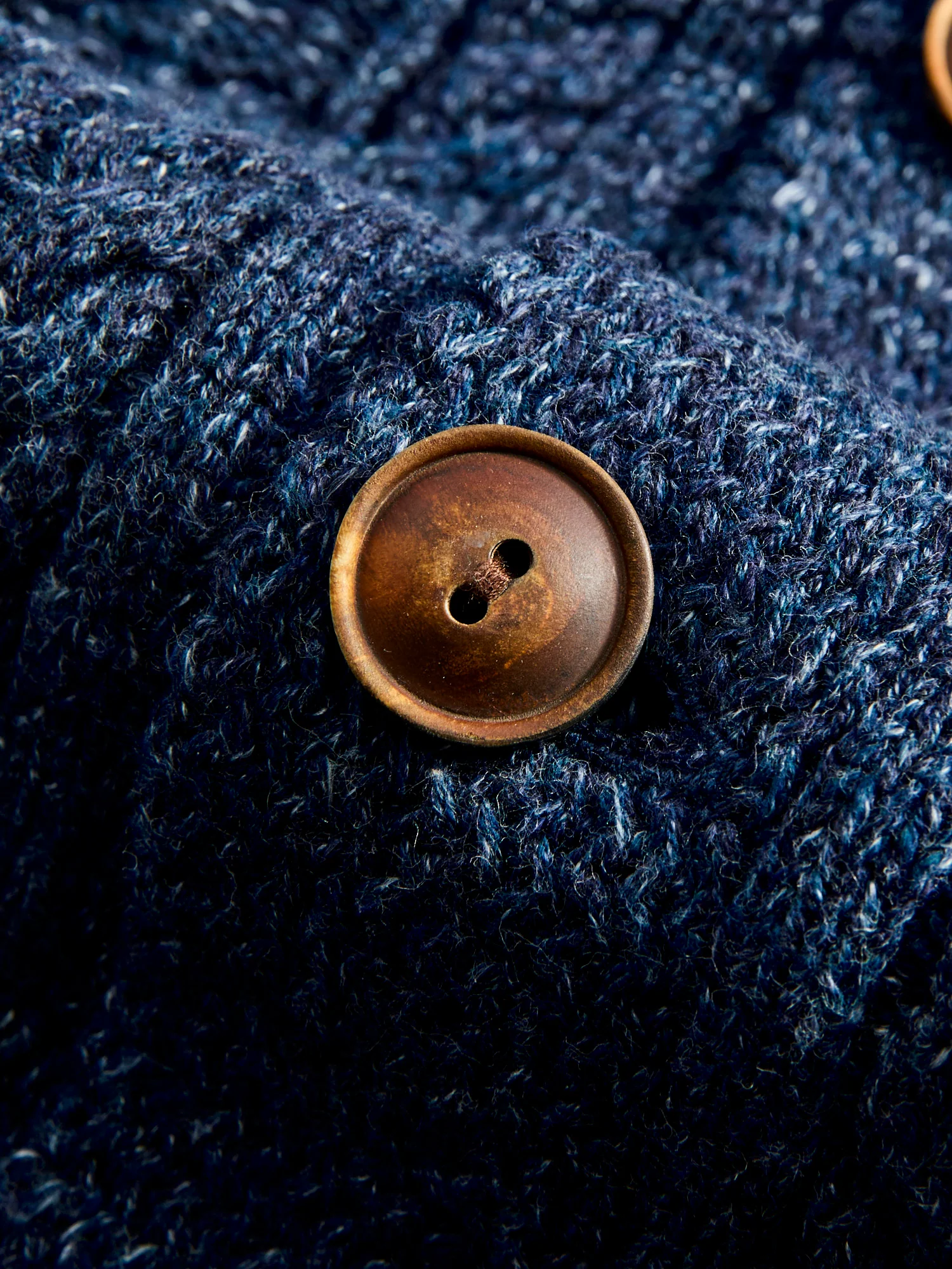 Aran-Knit Shawl Collar Cardigan in Navy Heather - Image 7