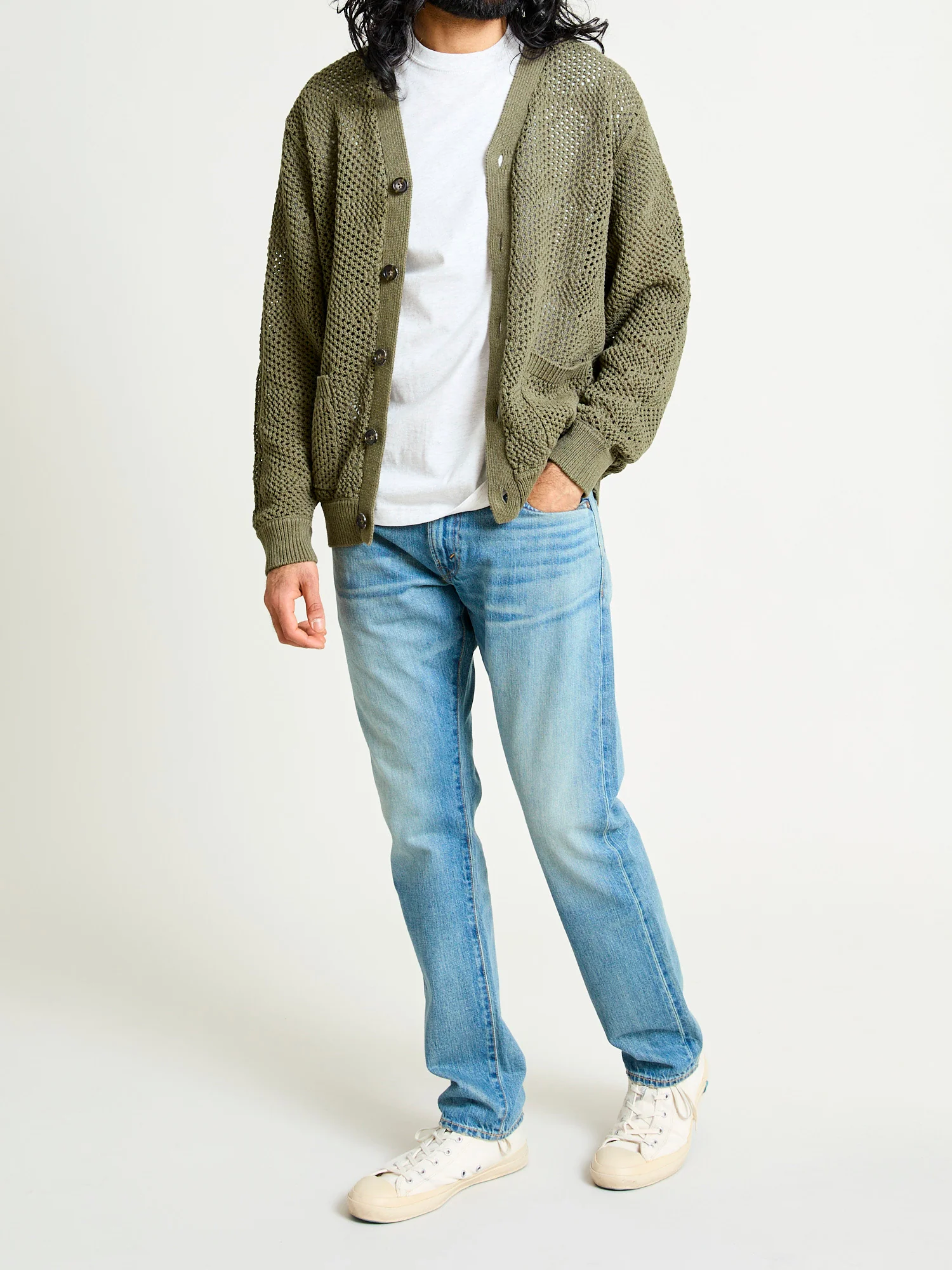 Argyle Mesh Cardigan in Olive - Image 10