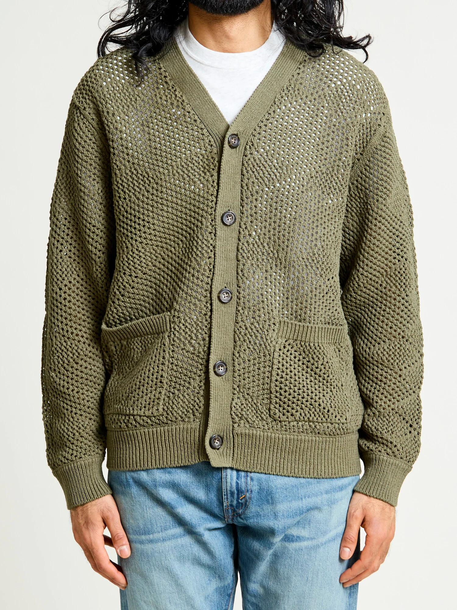 Argyle Mesh Cardigan in Olive - Image 2