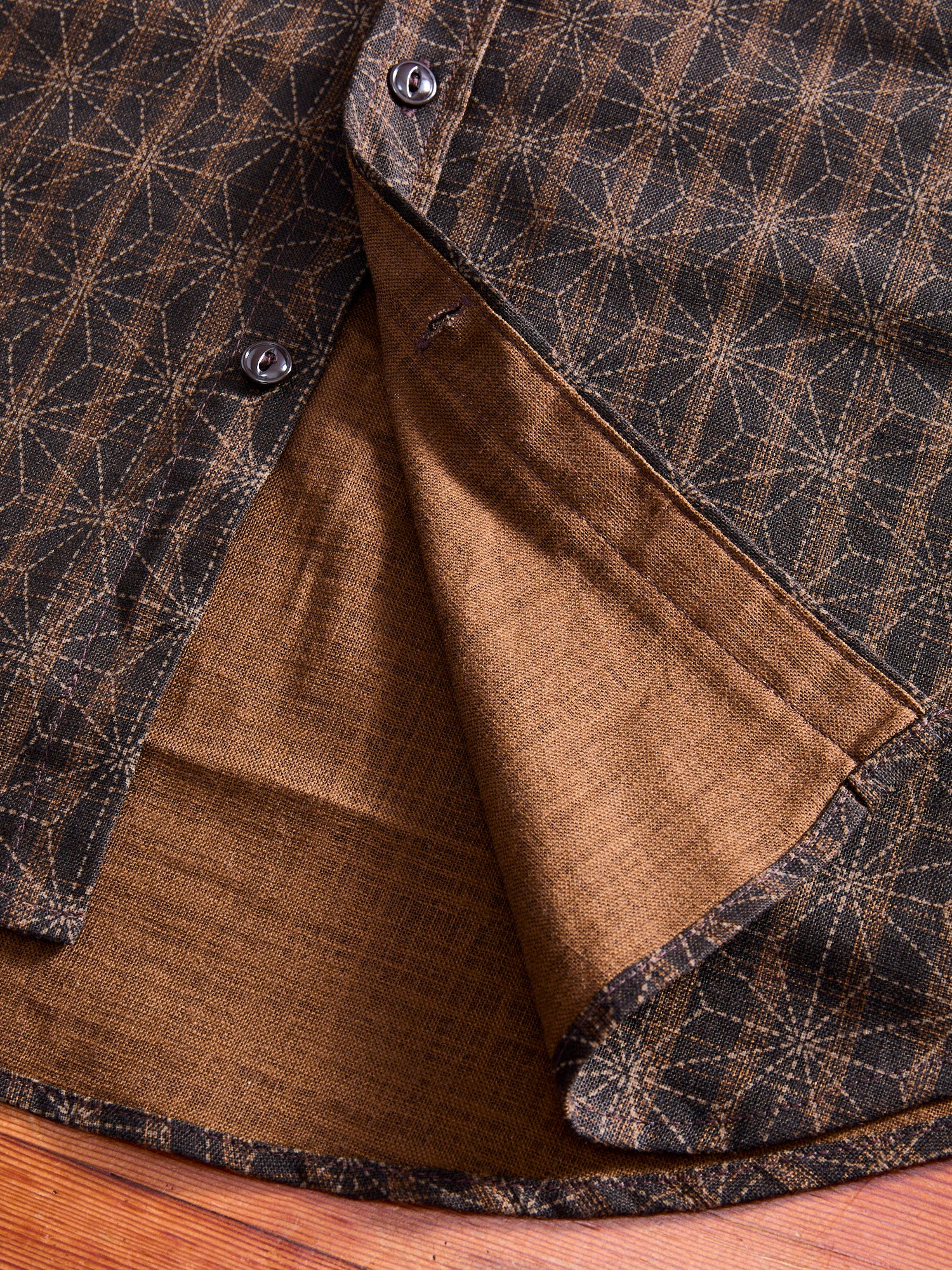 "Asanoha Star" Oxford Shirt in Brown - Image 7
