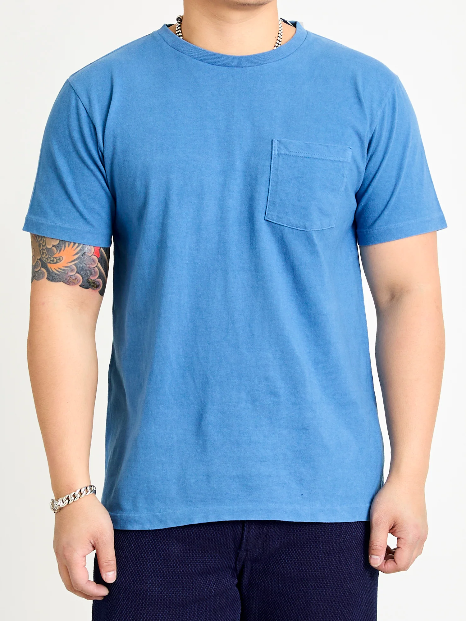 "Bamboo and Tiger" Bassen Pocket T-Shirt in Indigo - Image 3