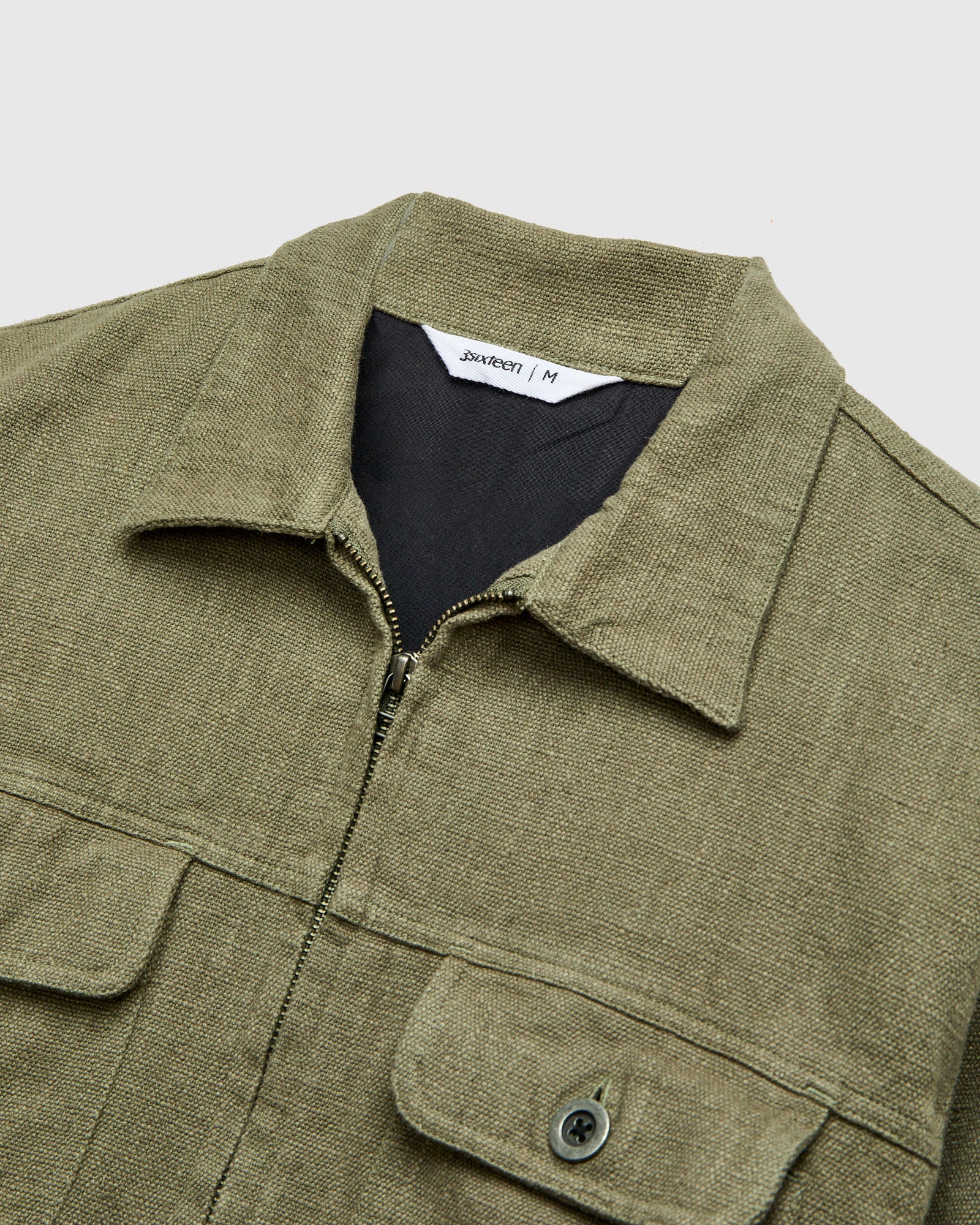 Basketweave Linen Mechanics Jacket in Olive - Image 4