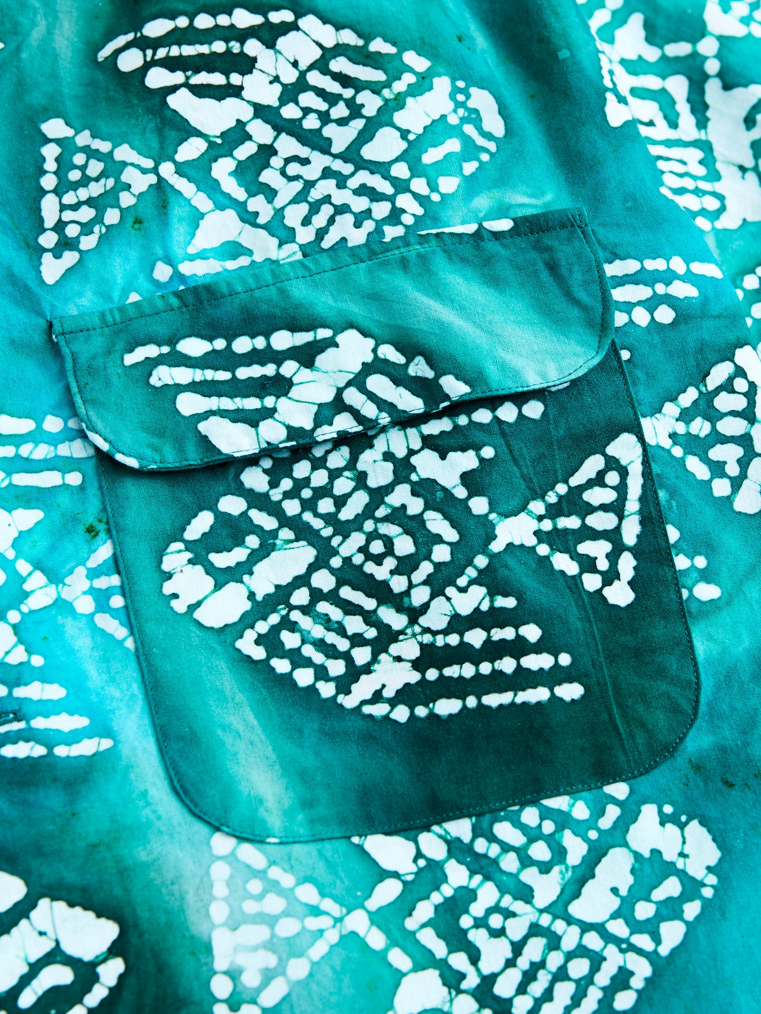 Batik Print Open Collar Shirt in Green - Image 4