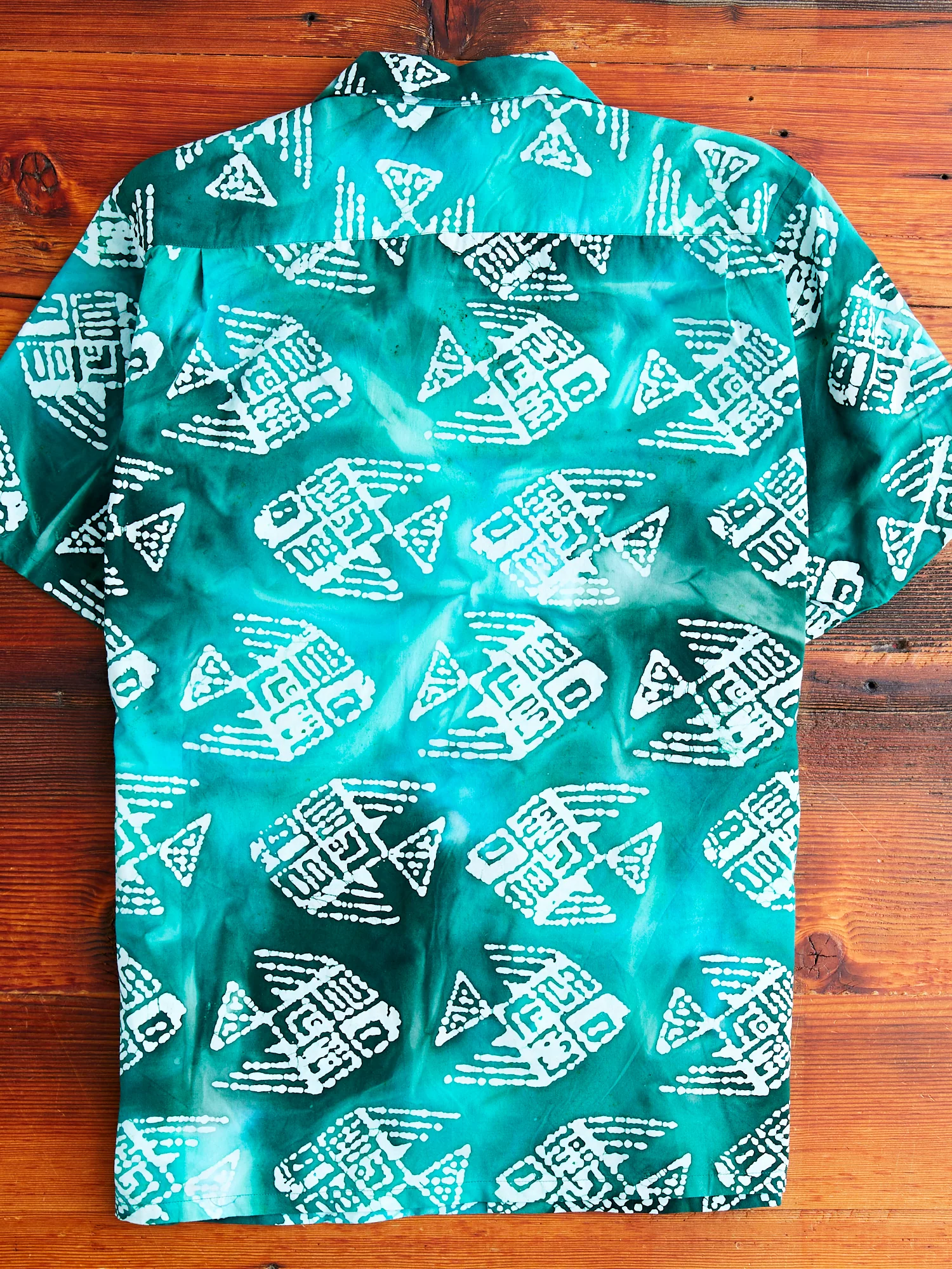 Batik Print Open Collar Shirt in Green - Image 8