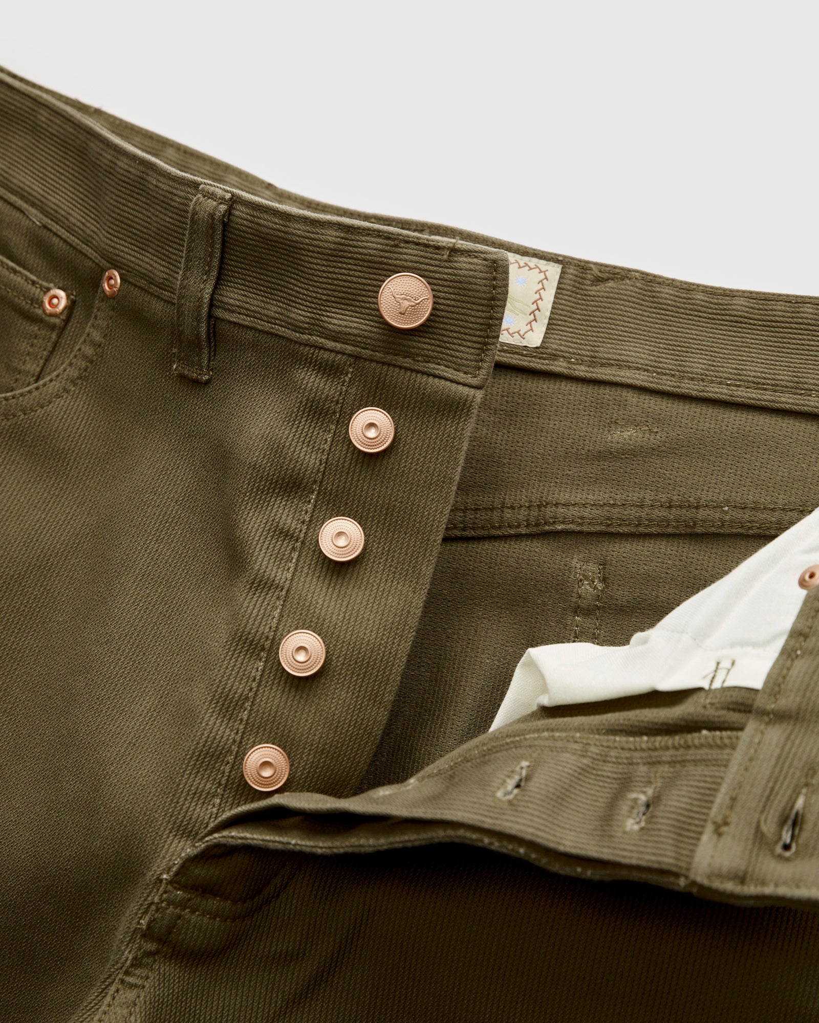 Bedford Cord Five Pocket Trousers in Faded Olive - Image 6