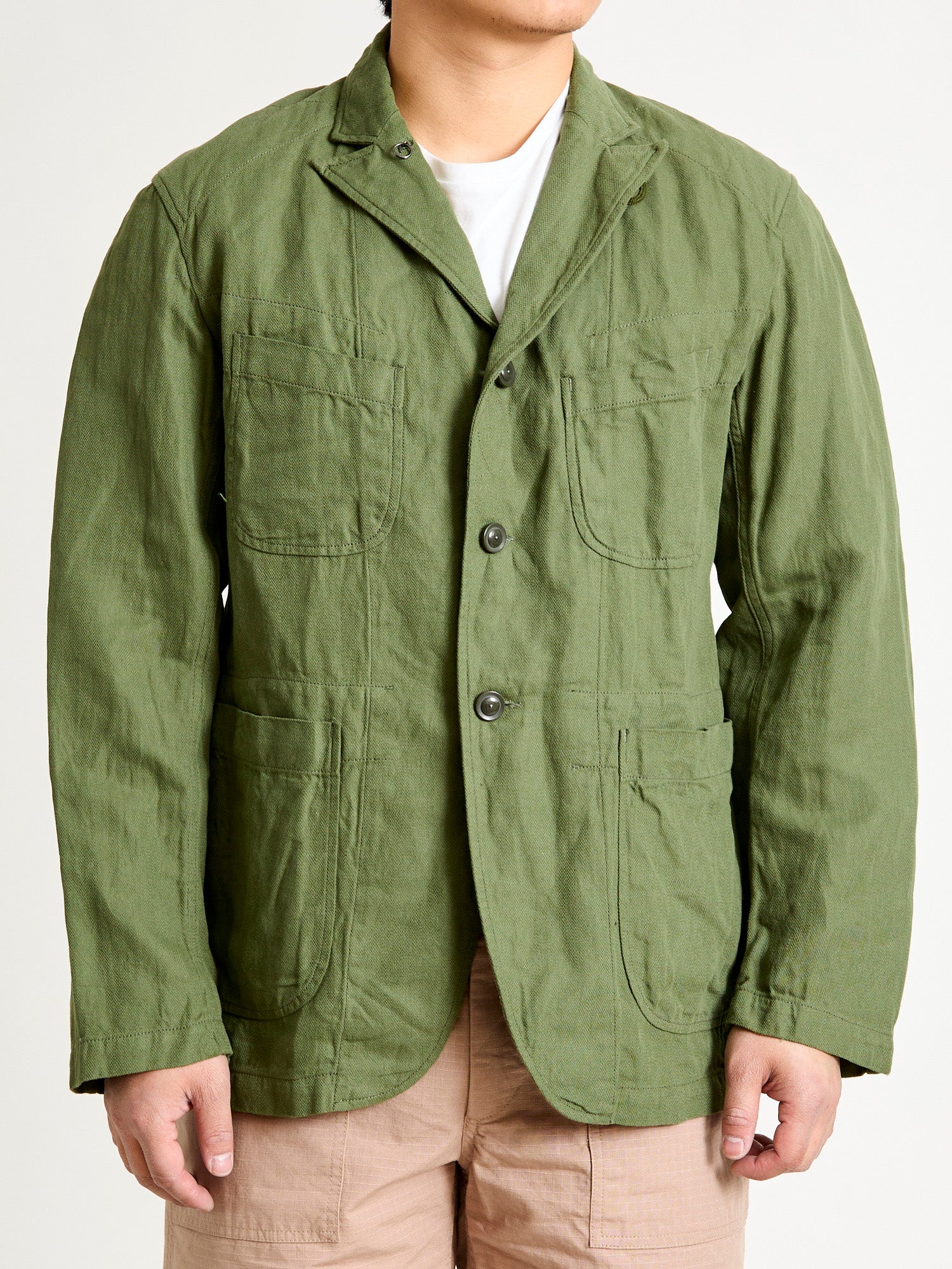 Bedford Jacket in Olive Cotton Hemp Satin - Image 2
