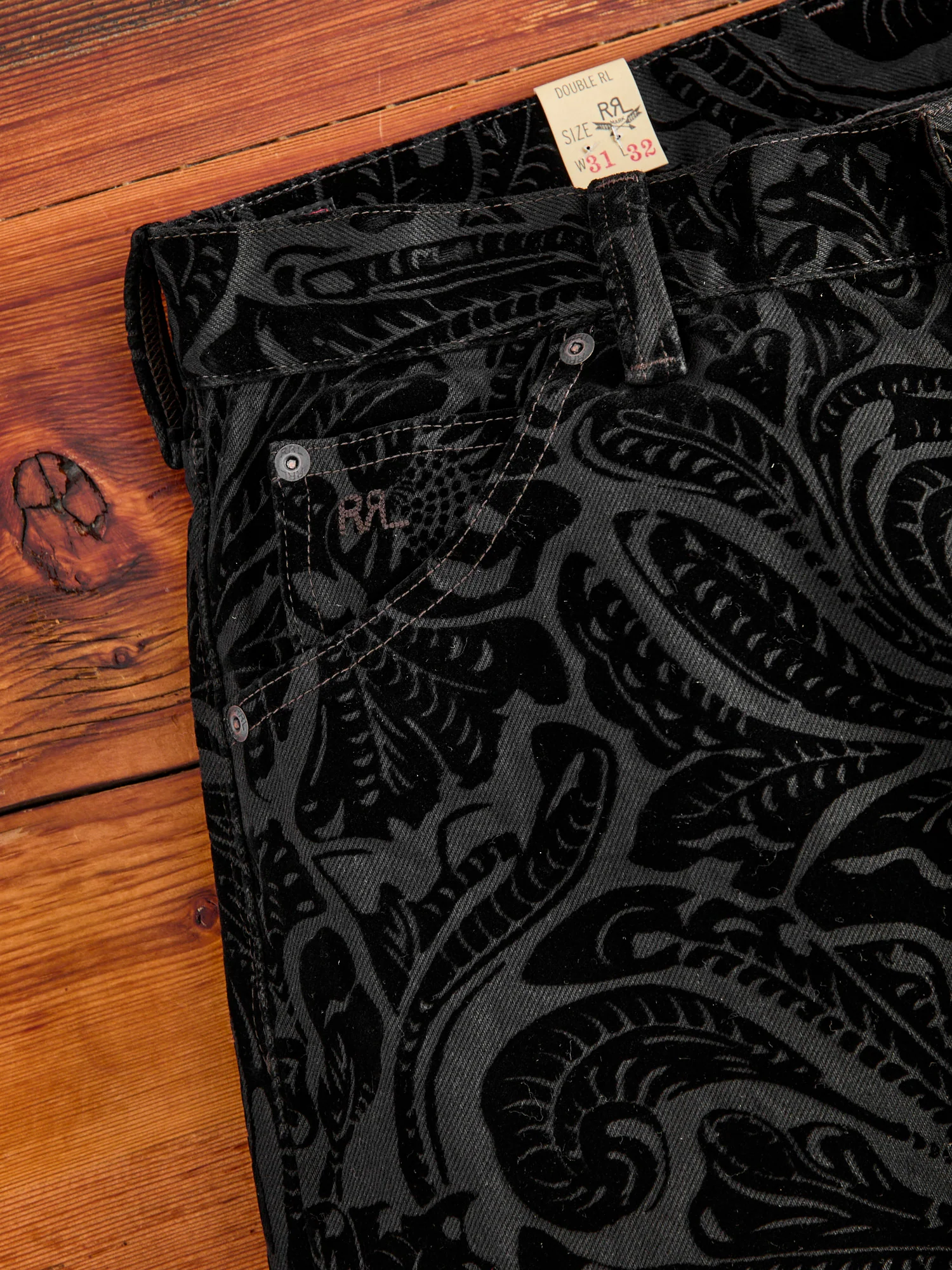 "Black Floral" 12oz Flocked Denim - High Slim Fit - Image 5