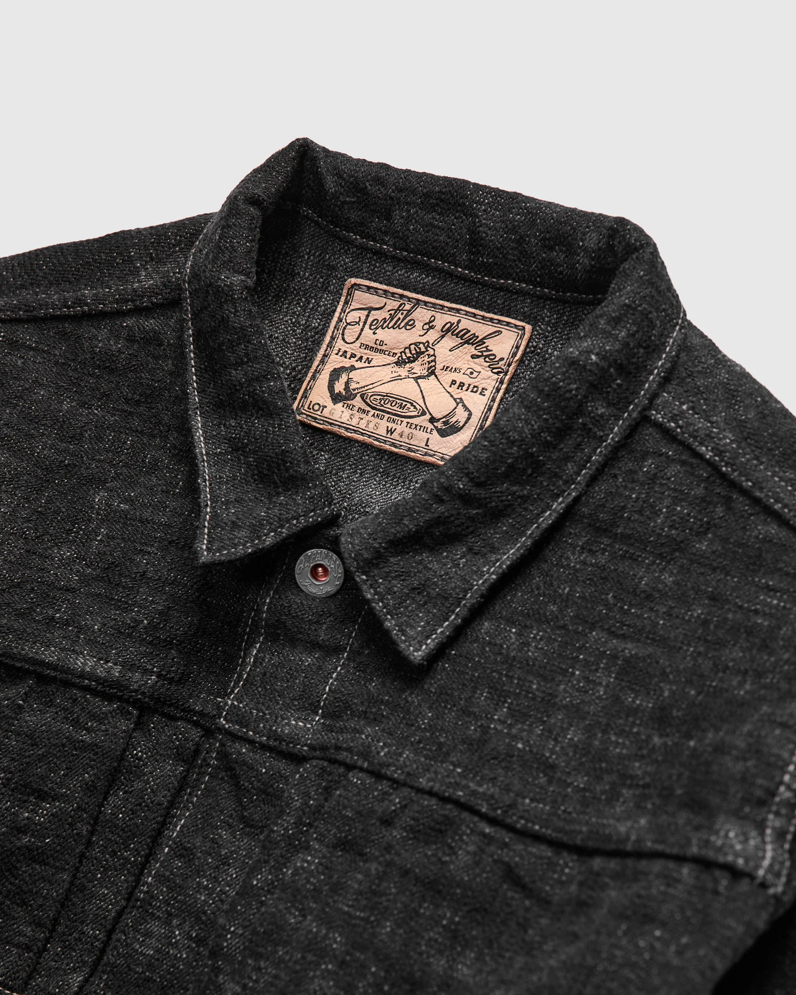 "Black Skein Dye" 15oz Black WWII Type-1 Selvedge Denim Jacket - Image 4