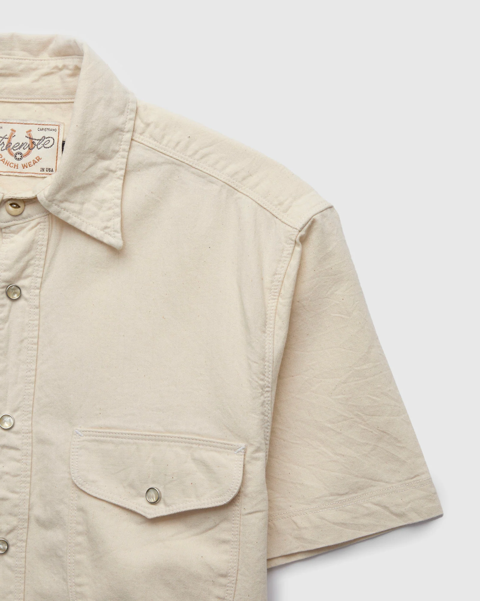 Bode SS Shirt in Natural Herringbone - Image 4