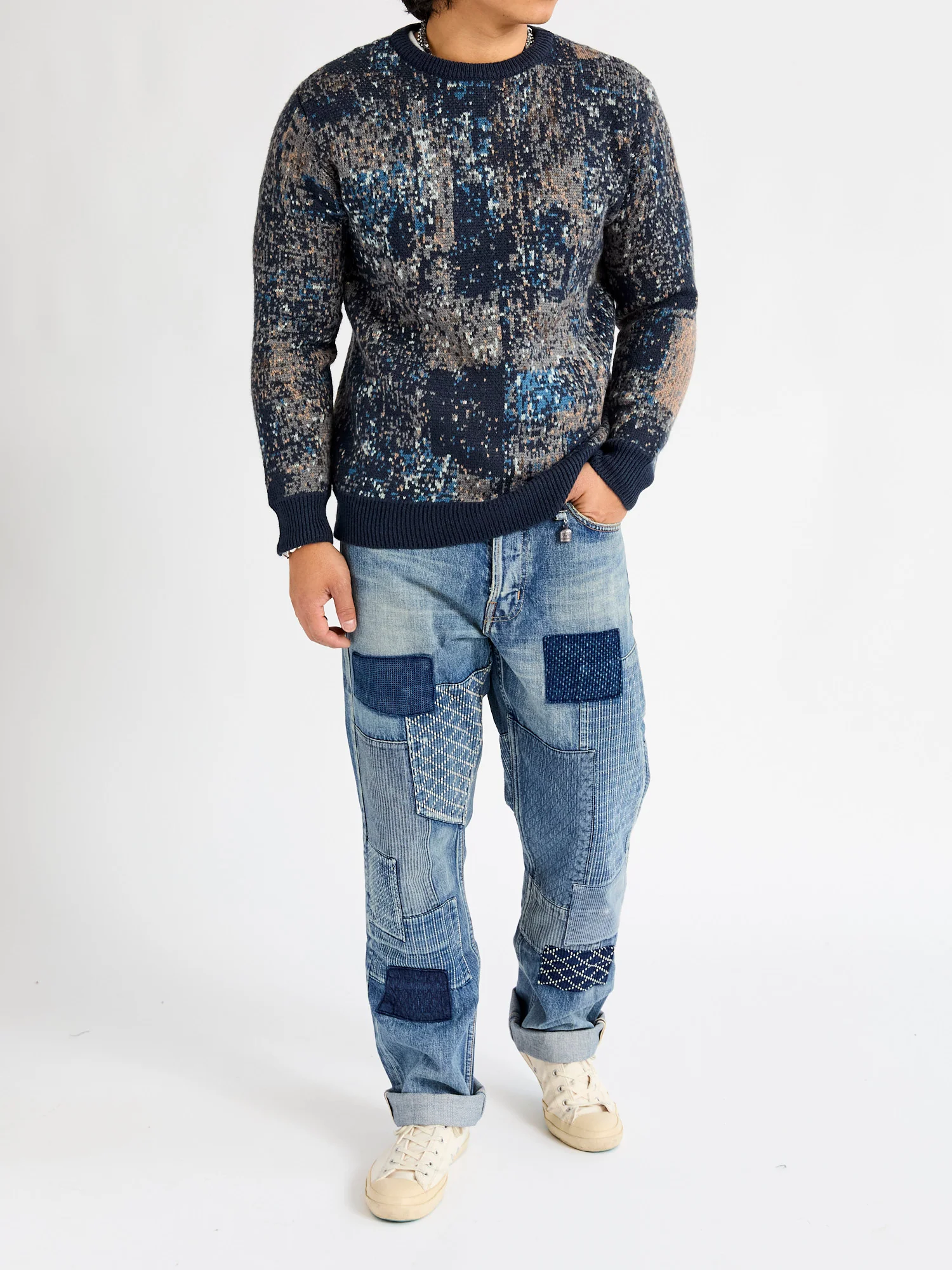 "Boro" Knit Crewneck Sweater in Navy - Image 9