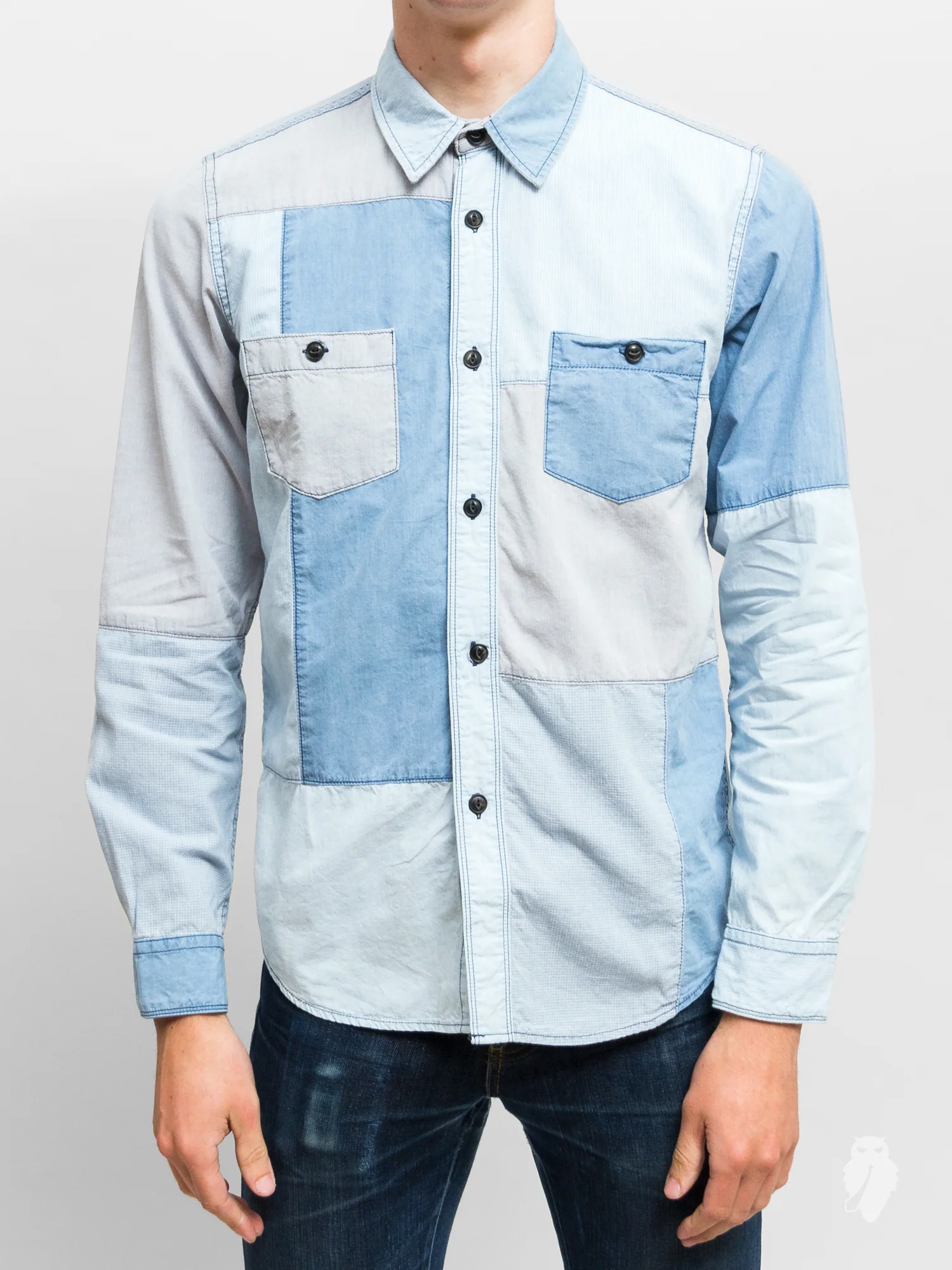 Boro Repair Button-Up Shirt in Washed Indigo - Image 2