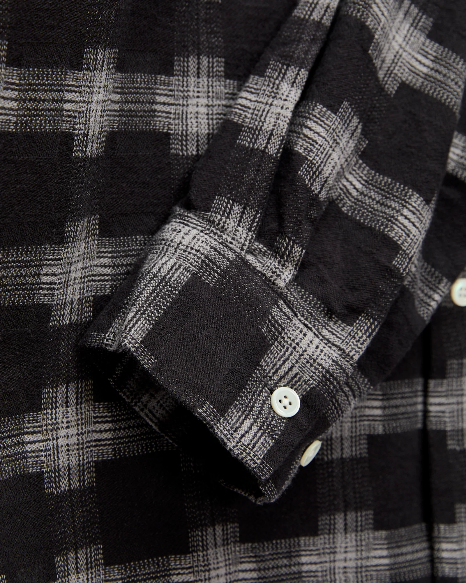 Brushed Satin Plaid Open Collar Shirt in Black - Image 5