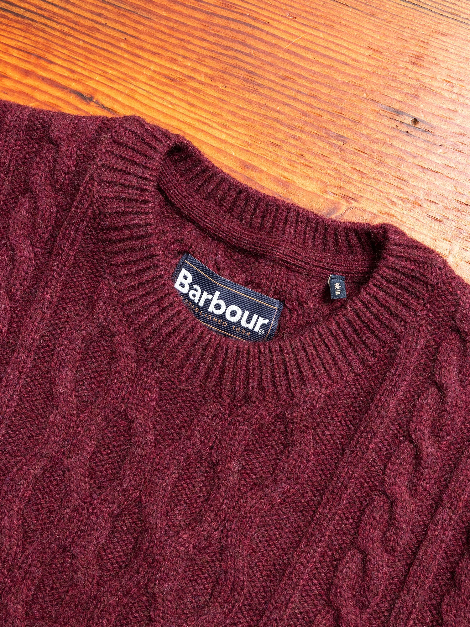 Chunky Cable Crew Sweater in Merlot - Image 2