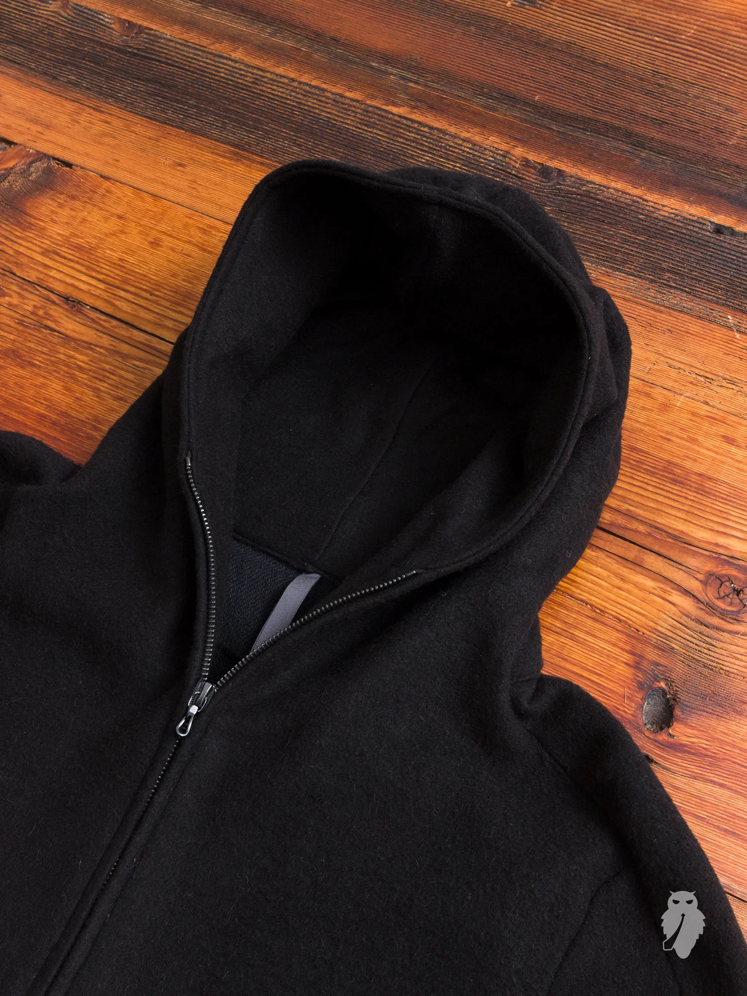 Camel Hair Zip-Up Hoodie in Black - Image 3