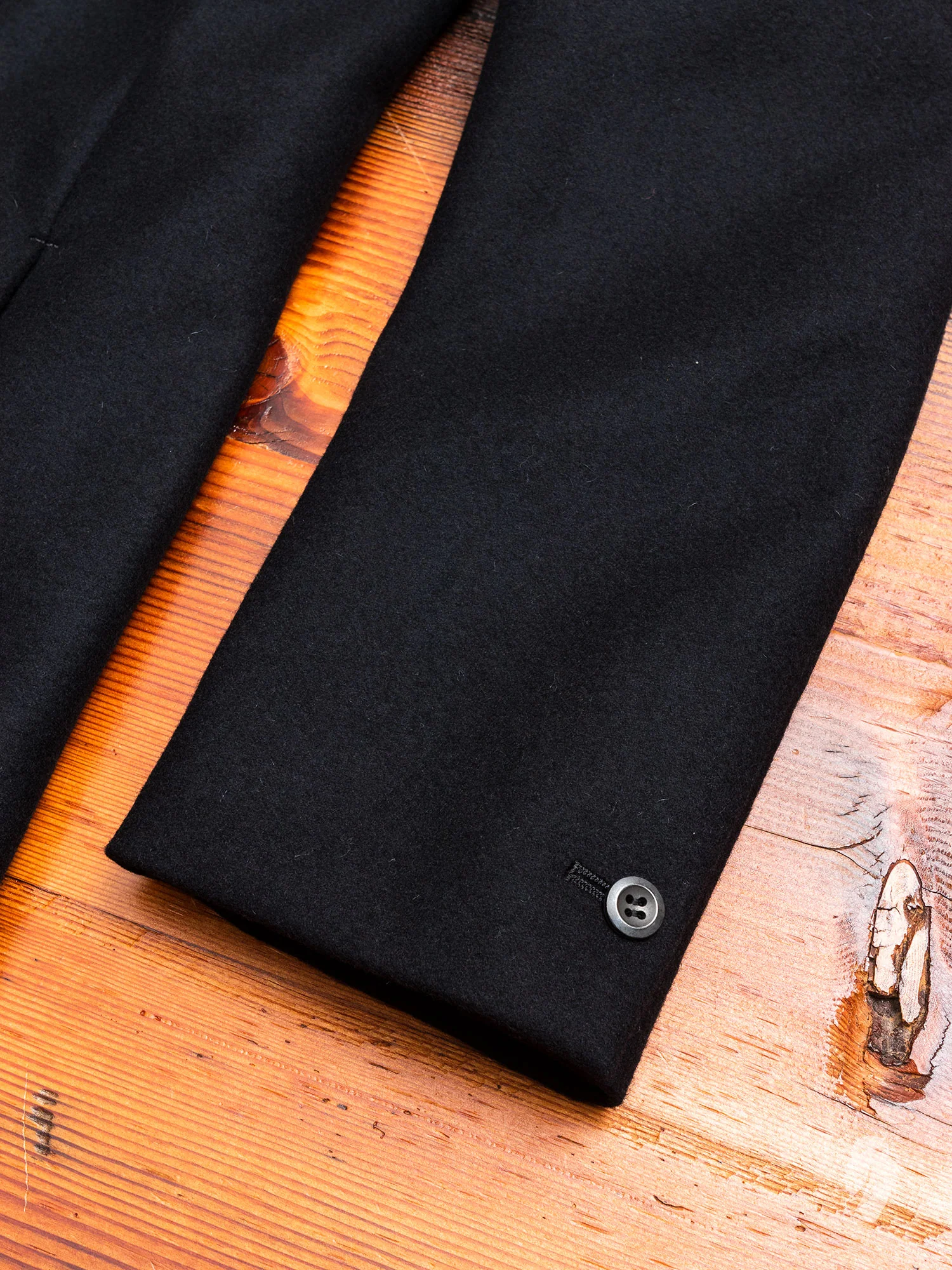 Cashmere Melton Hooded Chesterfield Coat in Black - Image 6
