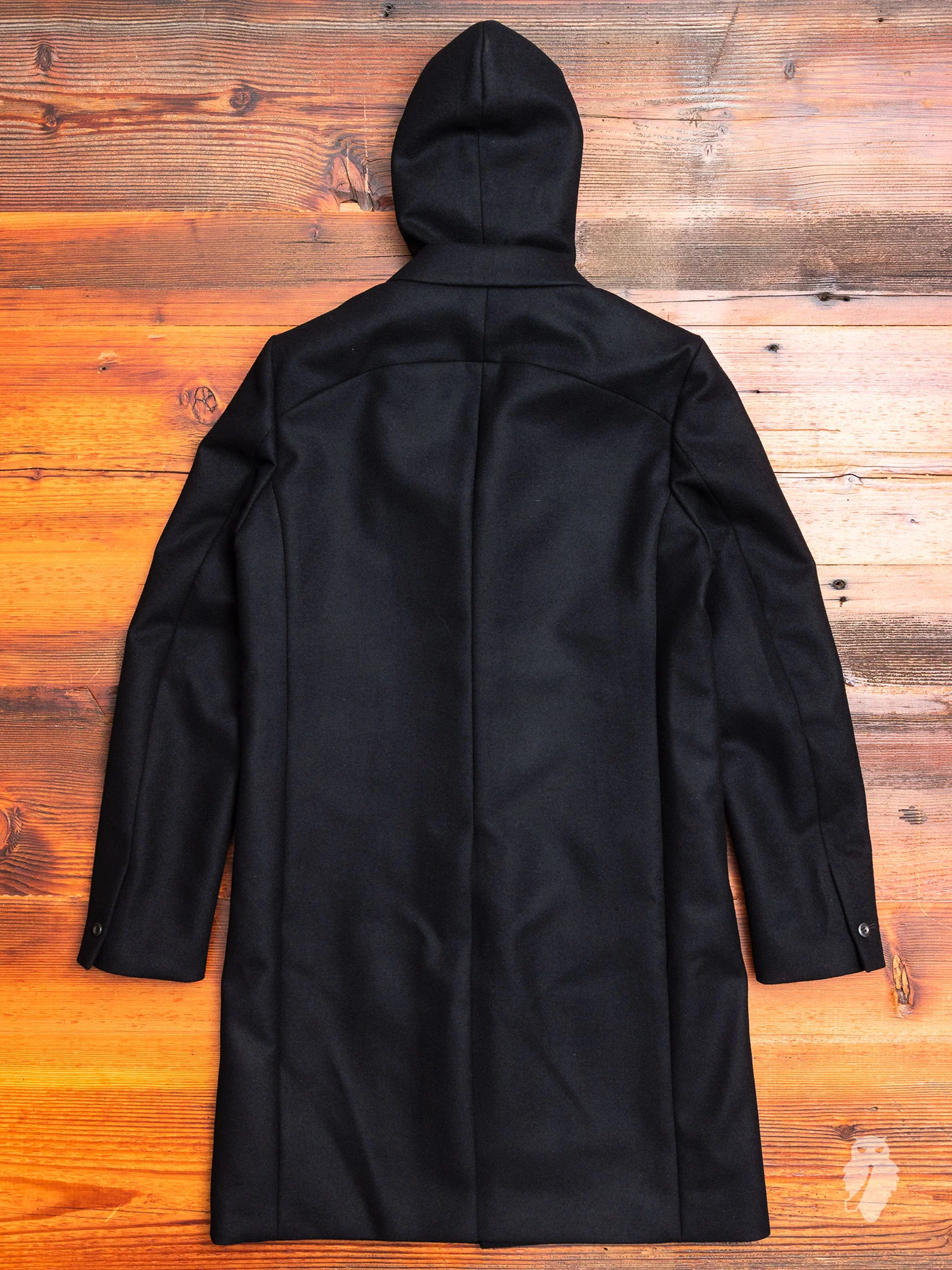 Cashmere Melton Hooded Chesterfield Coat in Black - Image 9