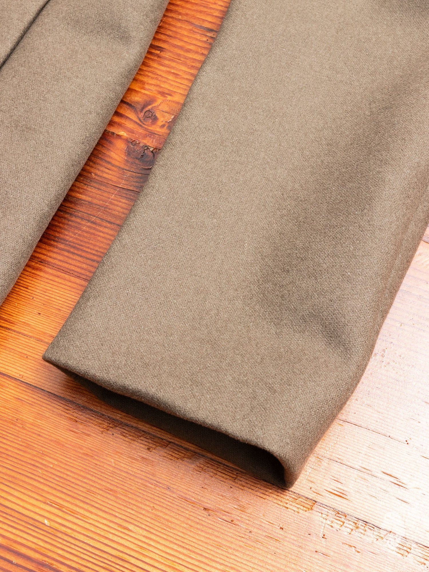 Cashmere Melton Stand Collar Coat in Khaki - Image 5