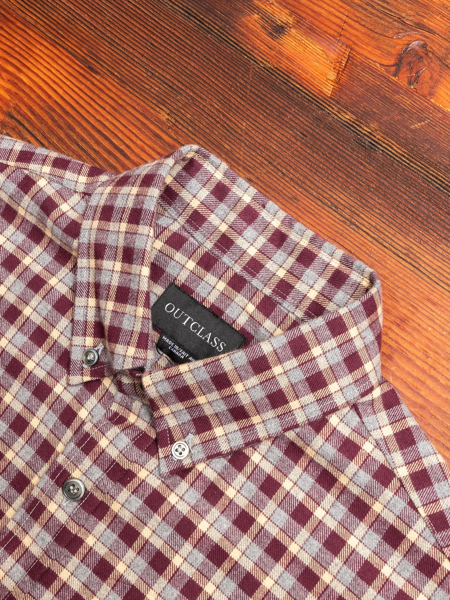Check Flannel Button-Down Shirt in Burgundy - Image 2