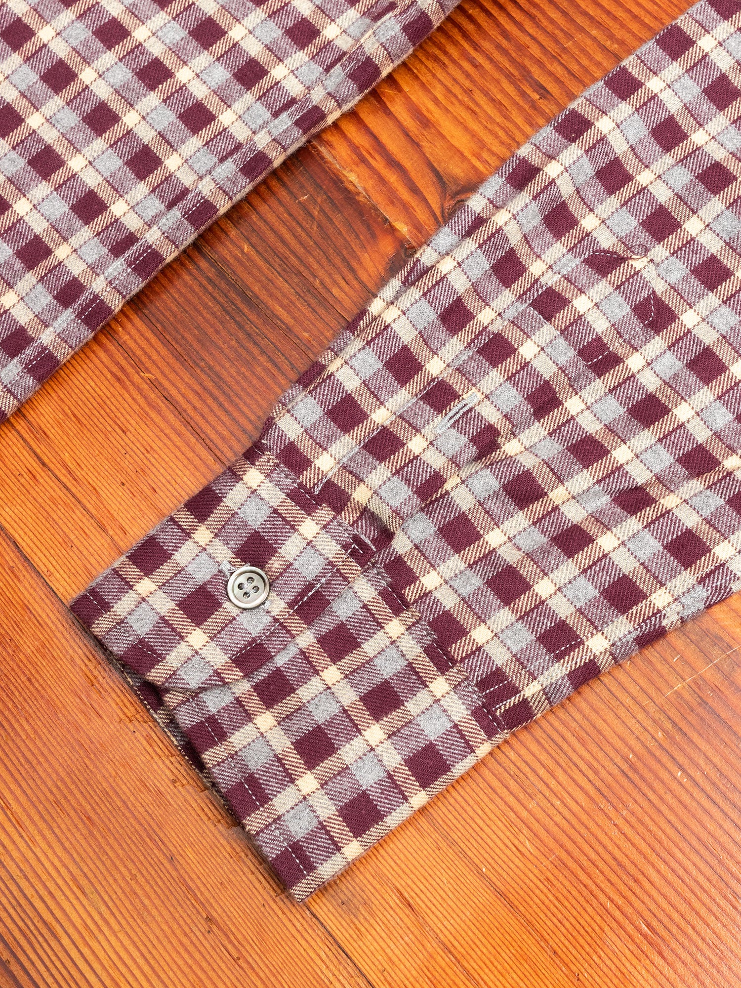 Check Flannel Button-Down Shirt in Burgundy - Image 4