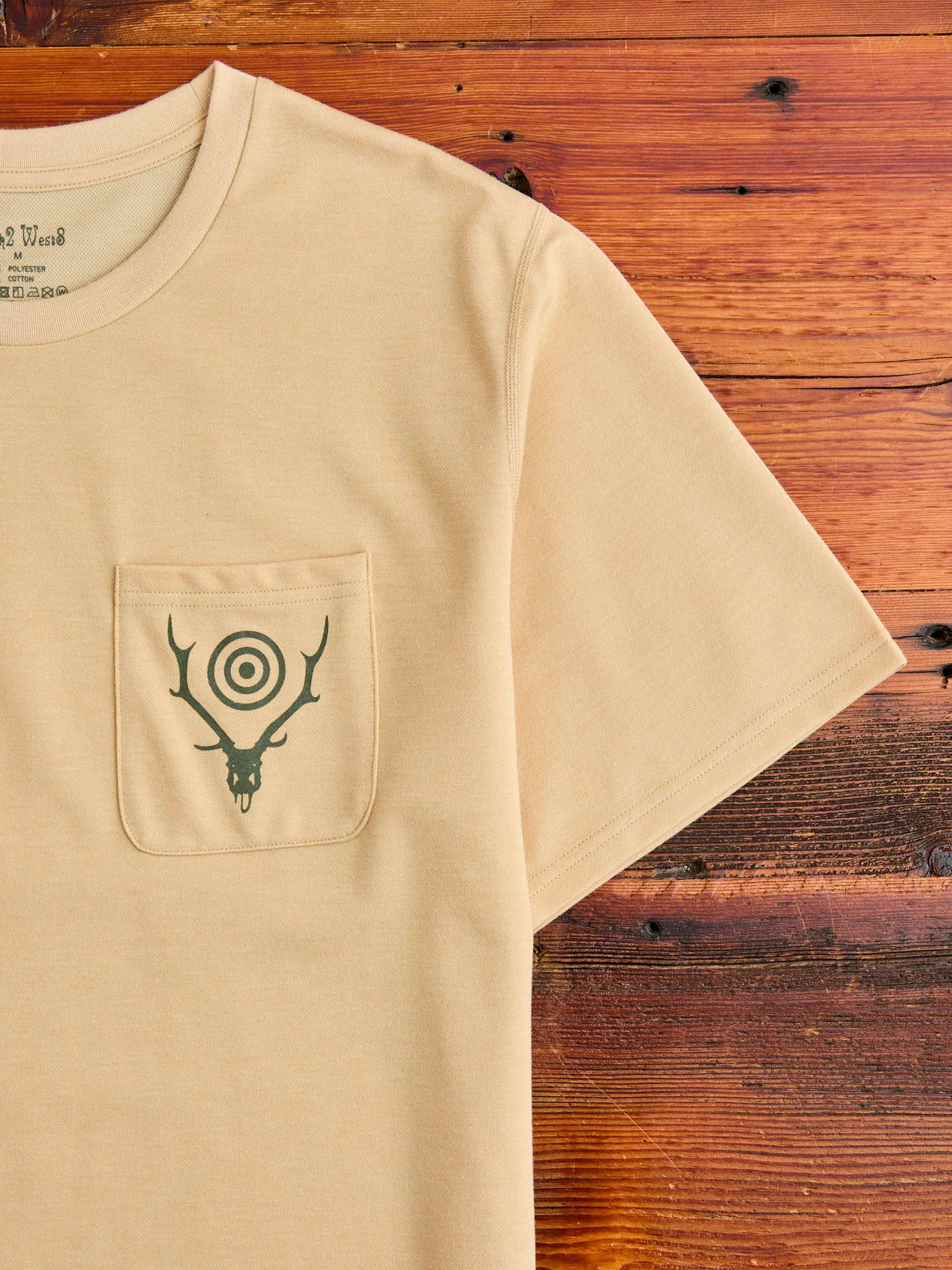 Circle Horn Round Pocket T-Shirt in Beige - Image 6