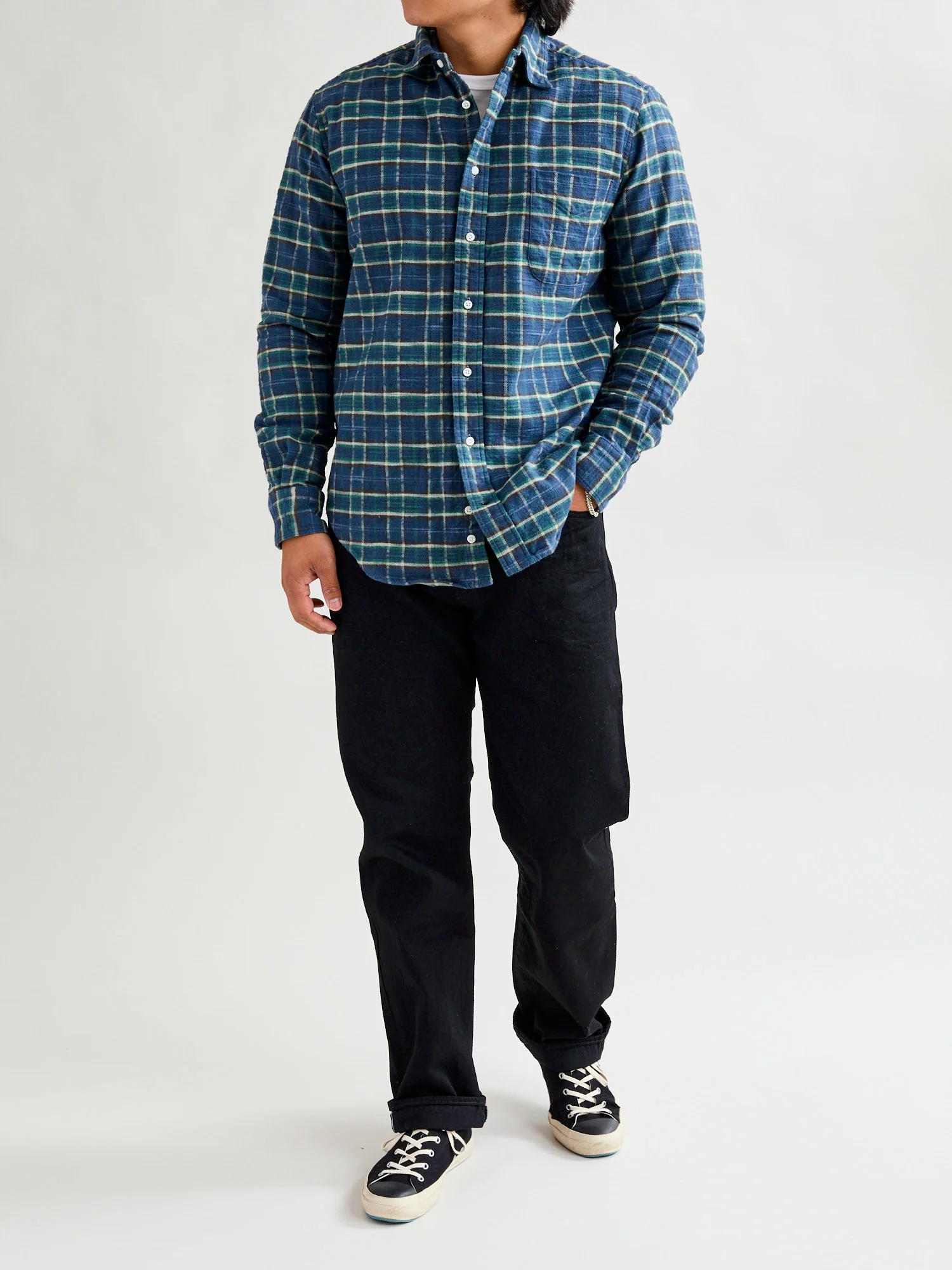 Cotton Slub Check Flannel in Blue - Image 10