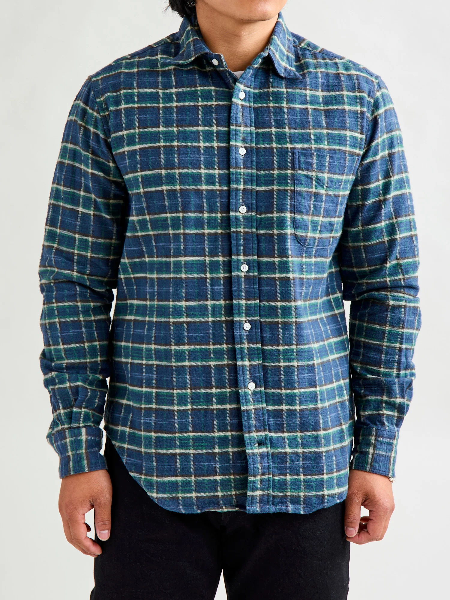Cotton Slub Check Flannel in Blue - Image 2