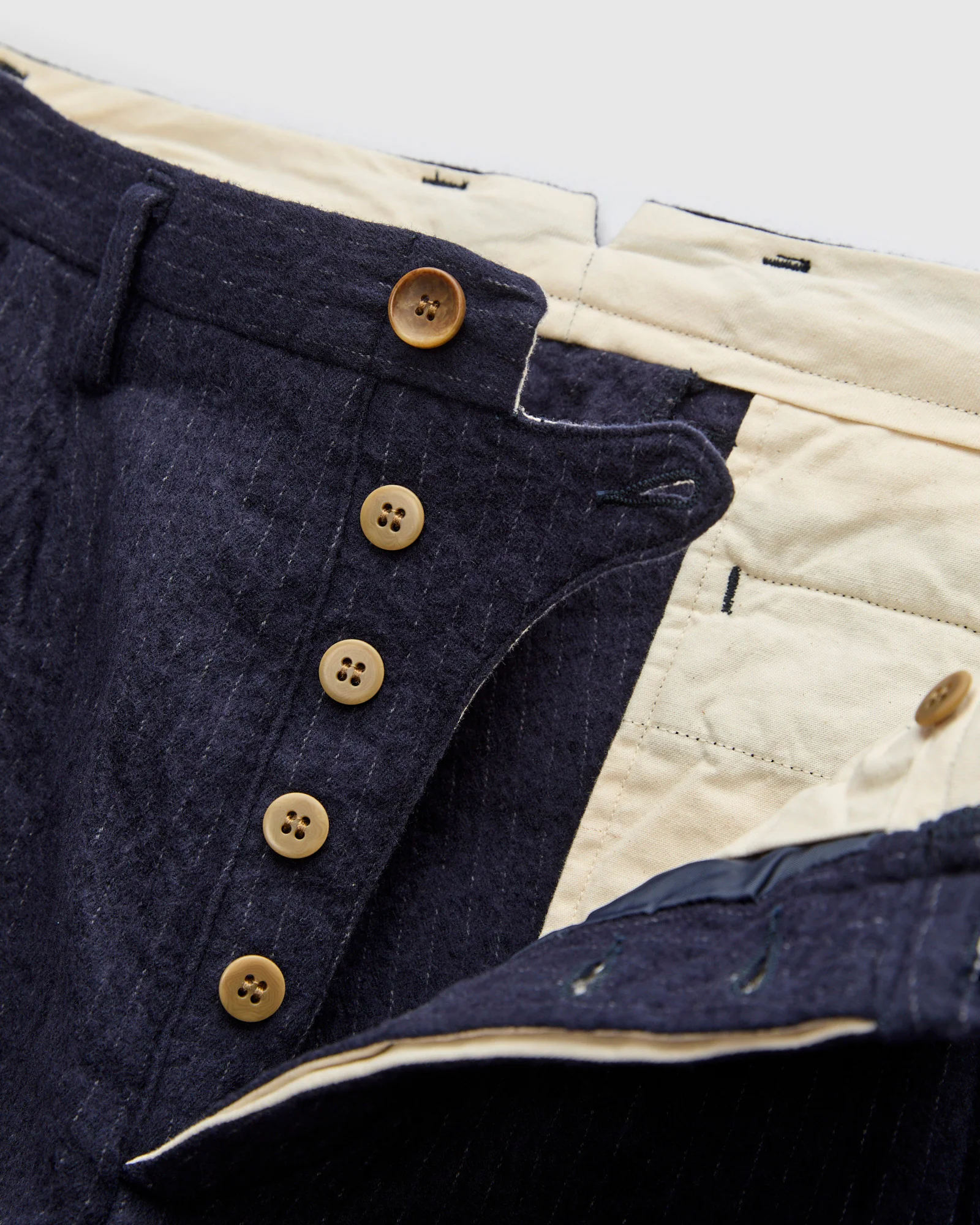 Cotton Wool 2Tuck Trousers in Navy Pinstripe - Image 7