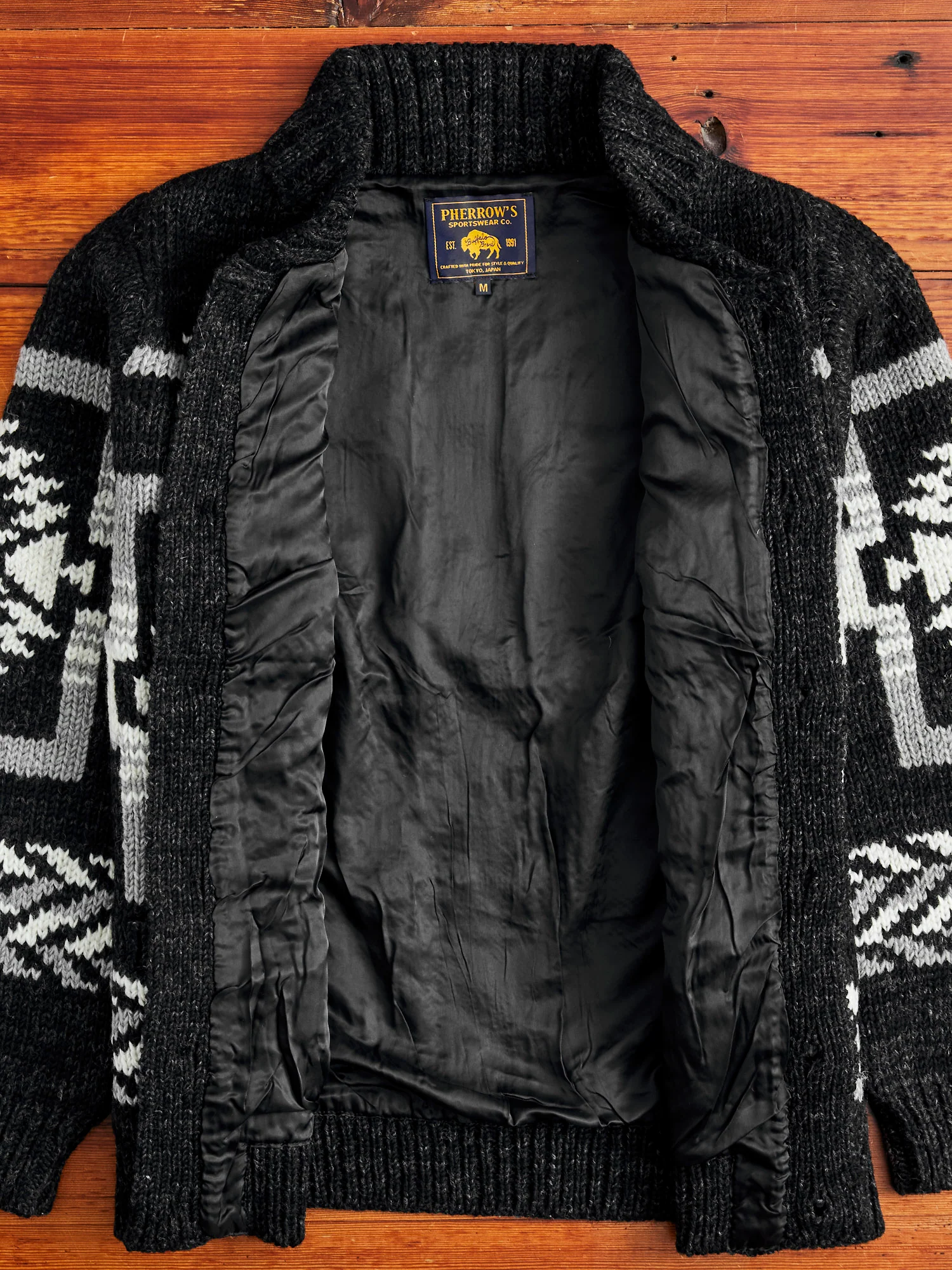 Cowichan Knit Cardigan Sweater in Black - Image 7