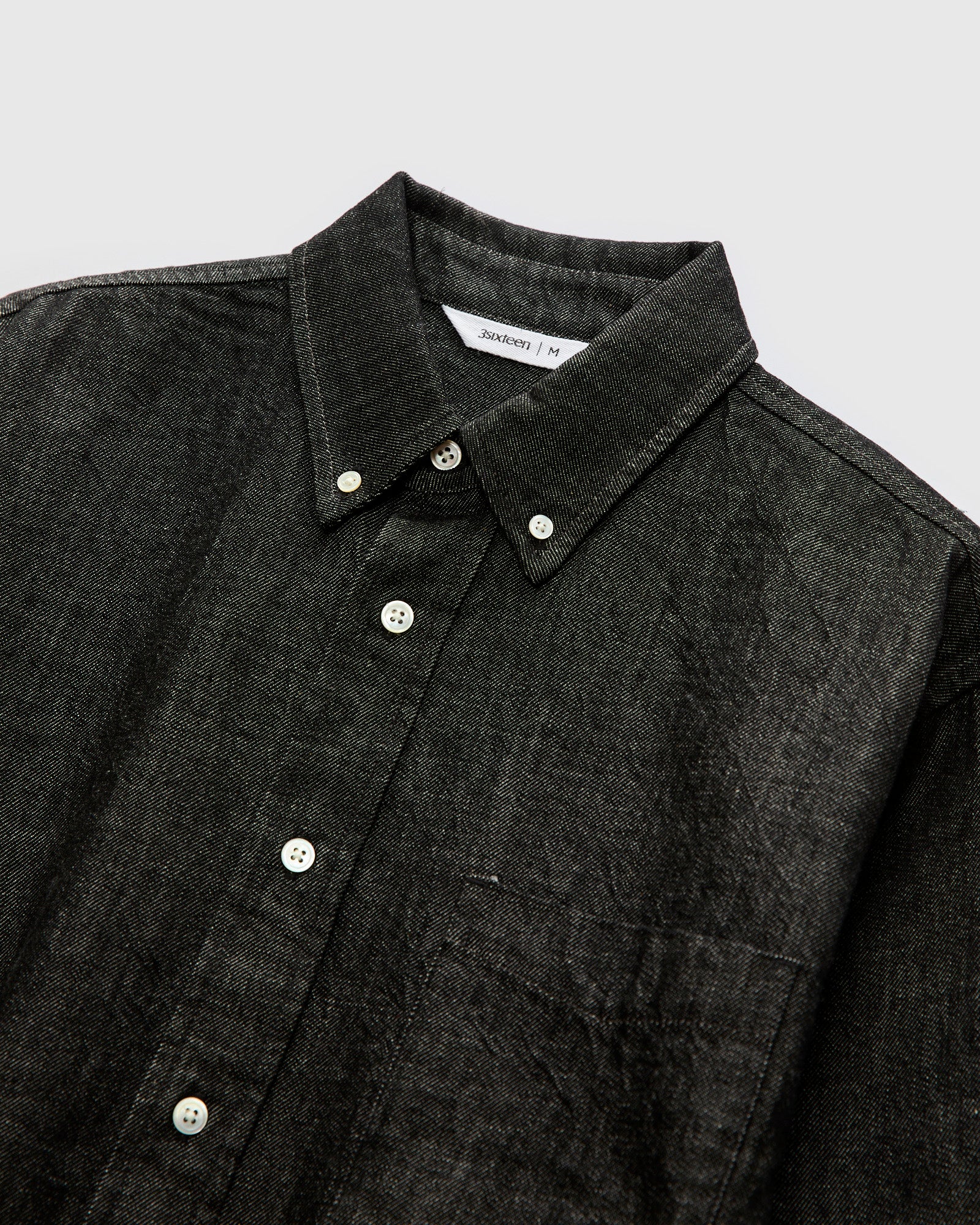 Denim Button-Down Shirt in Black White - Image 3