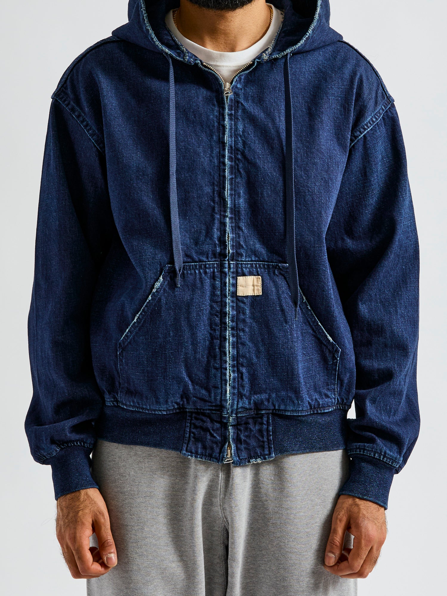 Denim Zip Jacket  in Washed Indigo - Image 2