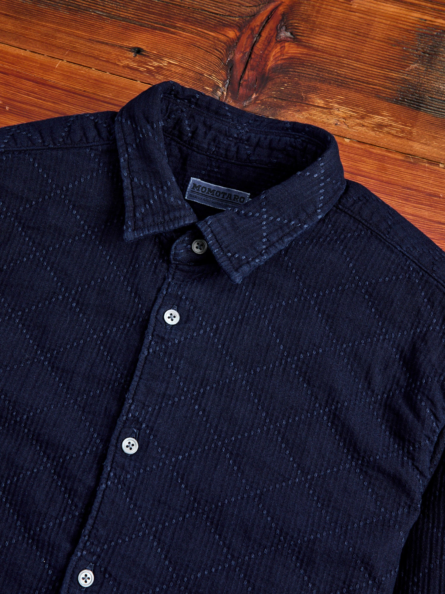 Diamond Sashiko Button-Down Shirt in Indigo Overdye - Image 4
