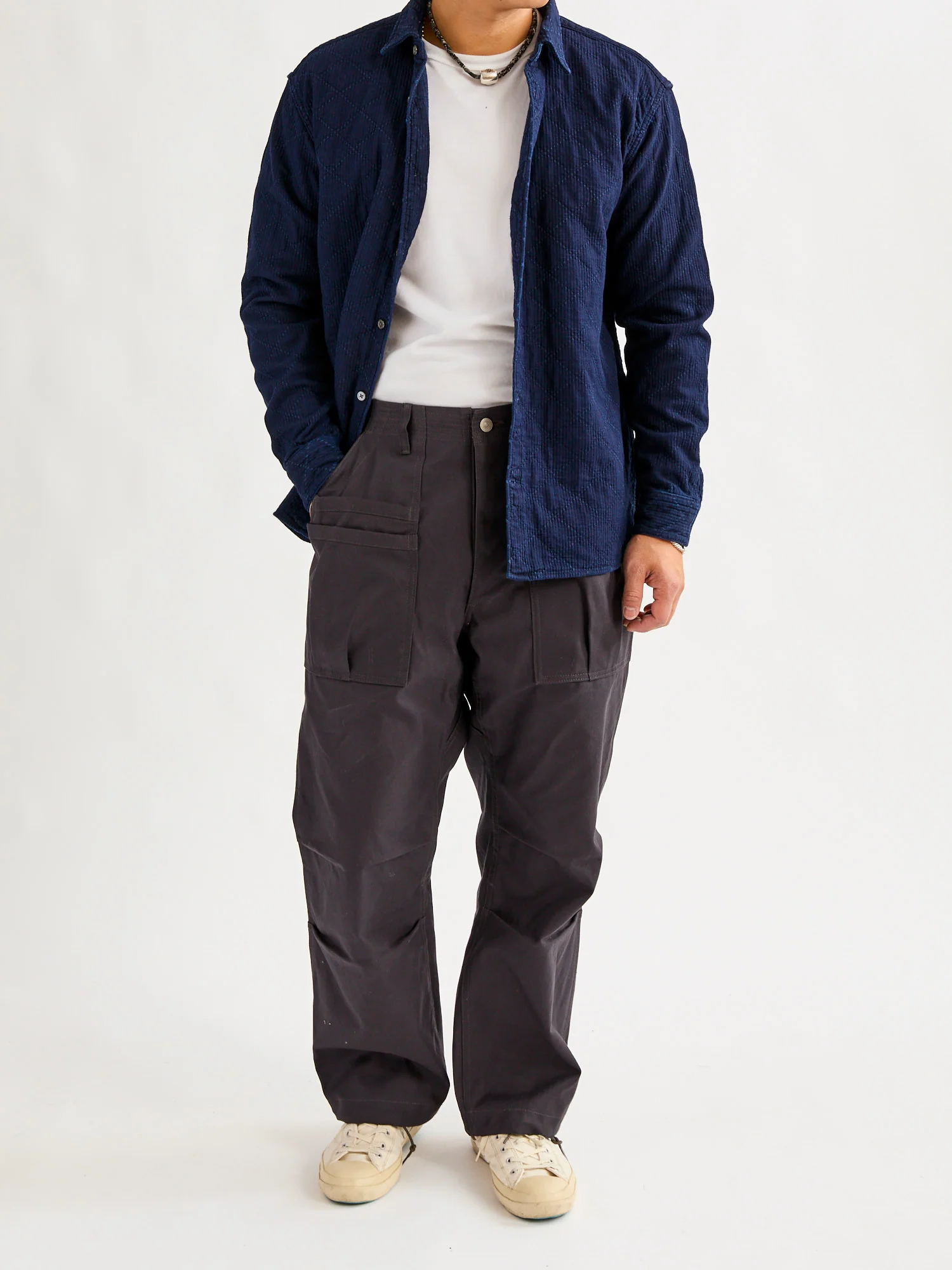 Diamond Sashiko Button-Down Shirt in Indigo Overdye - Image 9